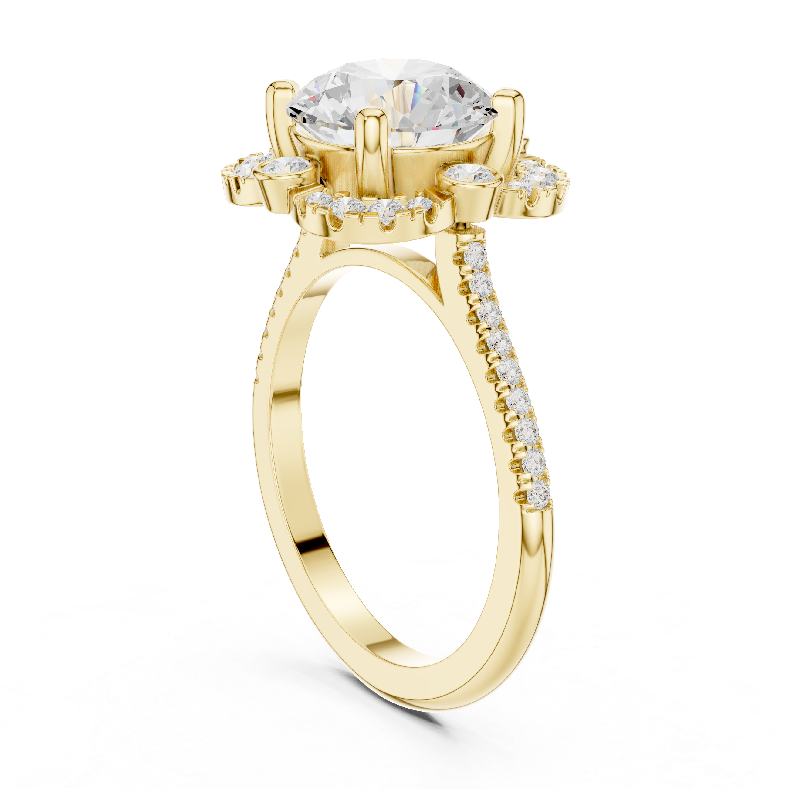 Floral Round Halo Engagement Ring