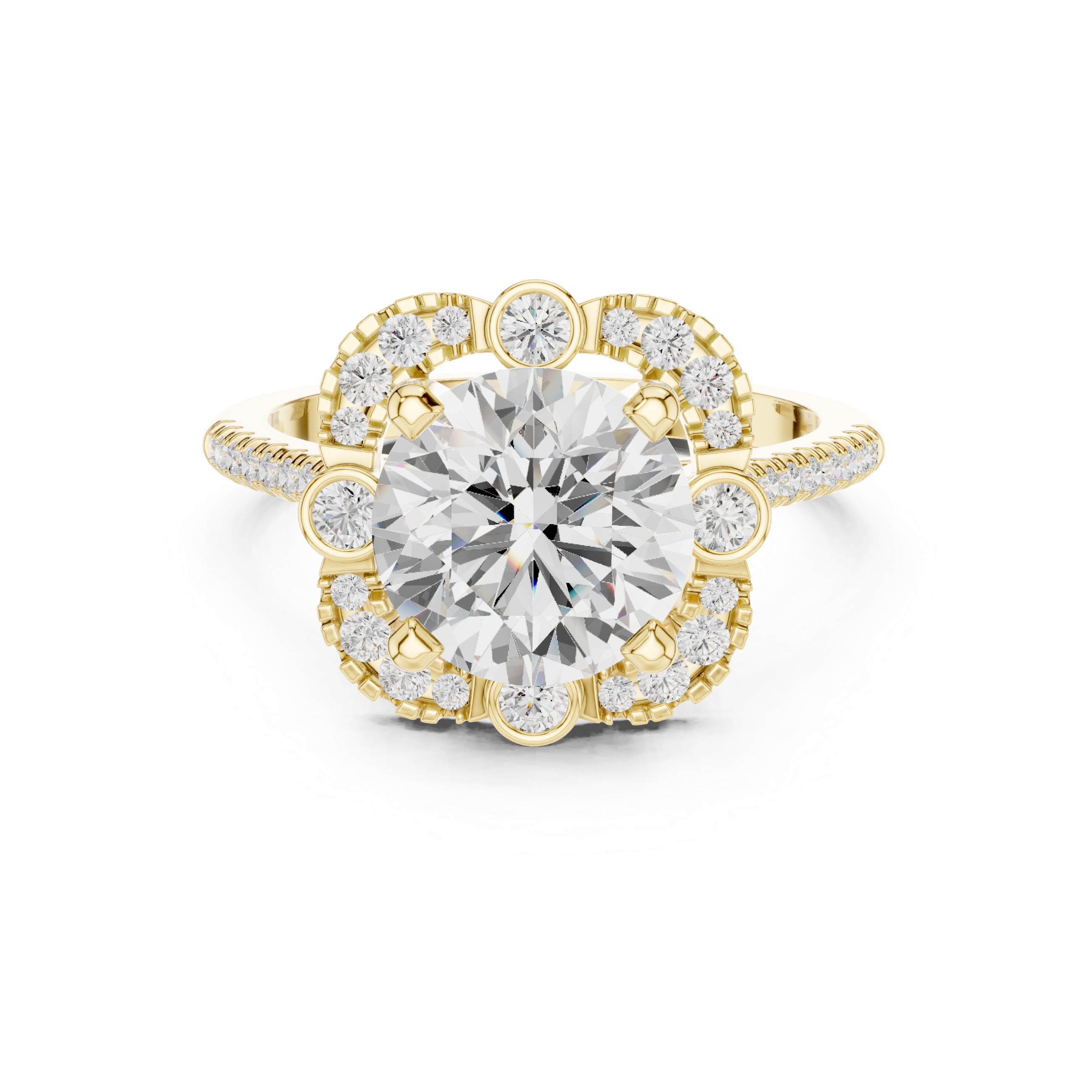 Floral Round Halo Engagement Ring