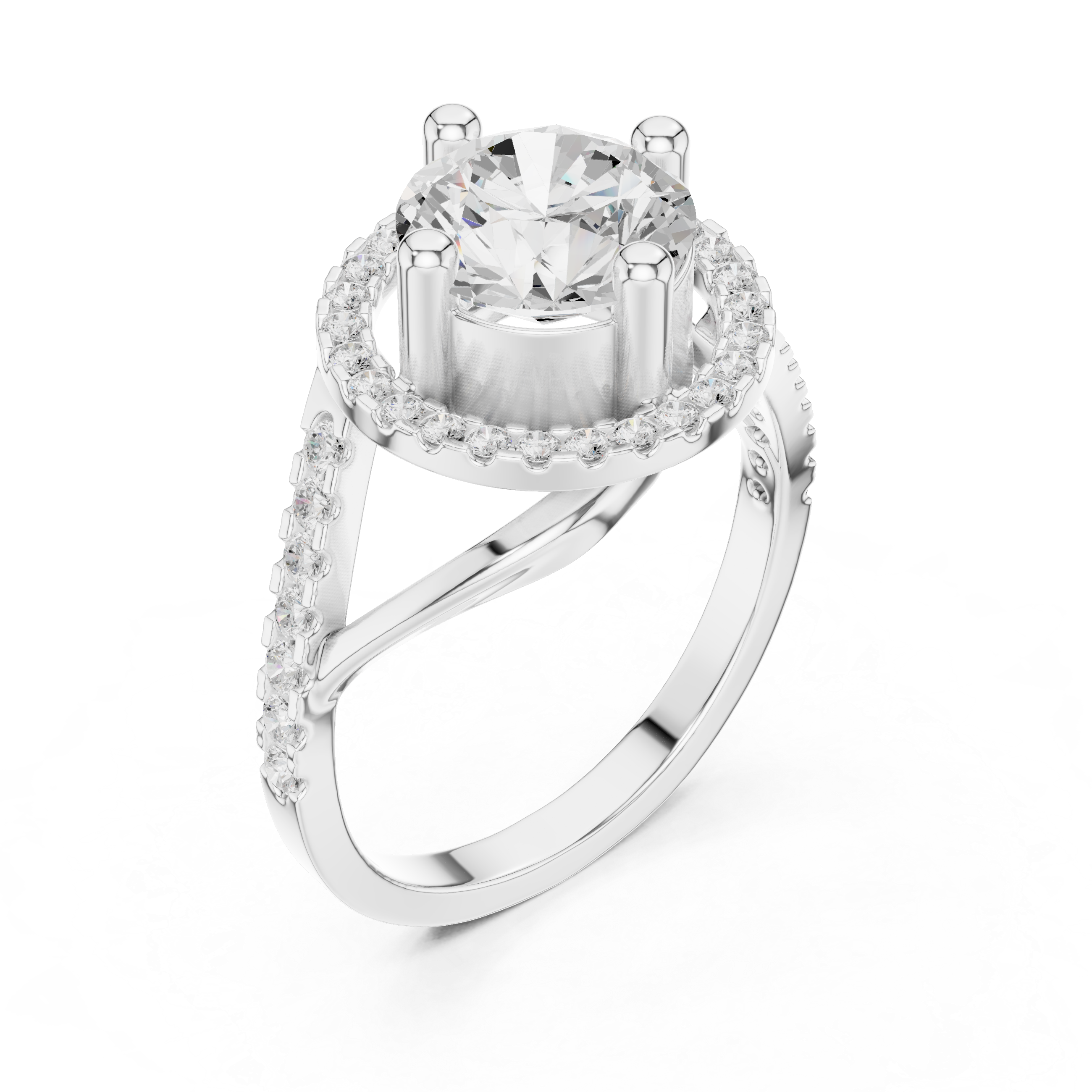 Round Swirl Halo Engagement Ring