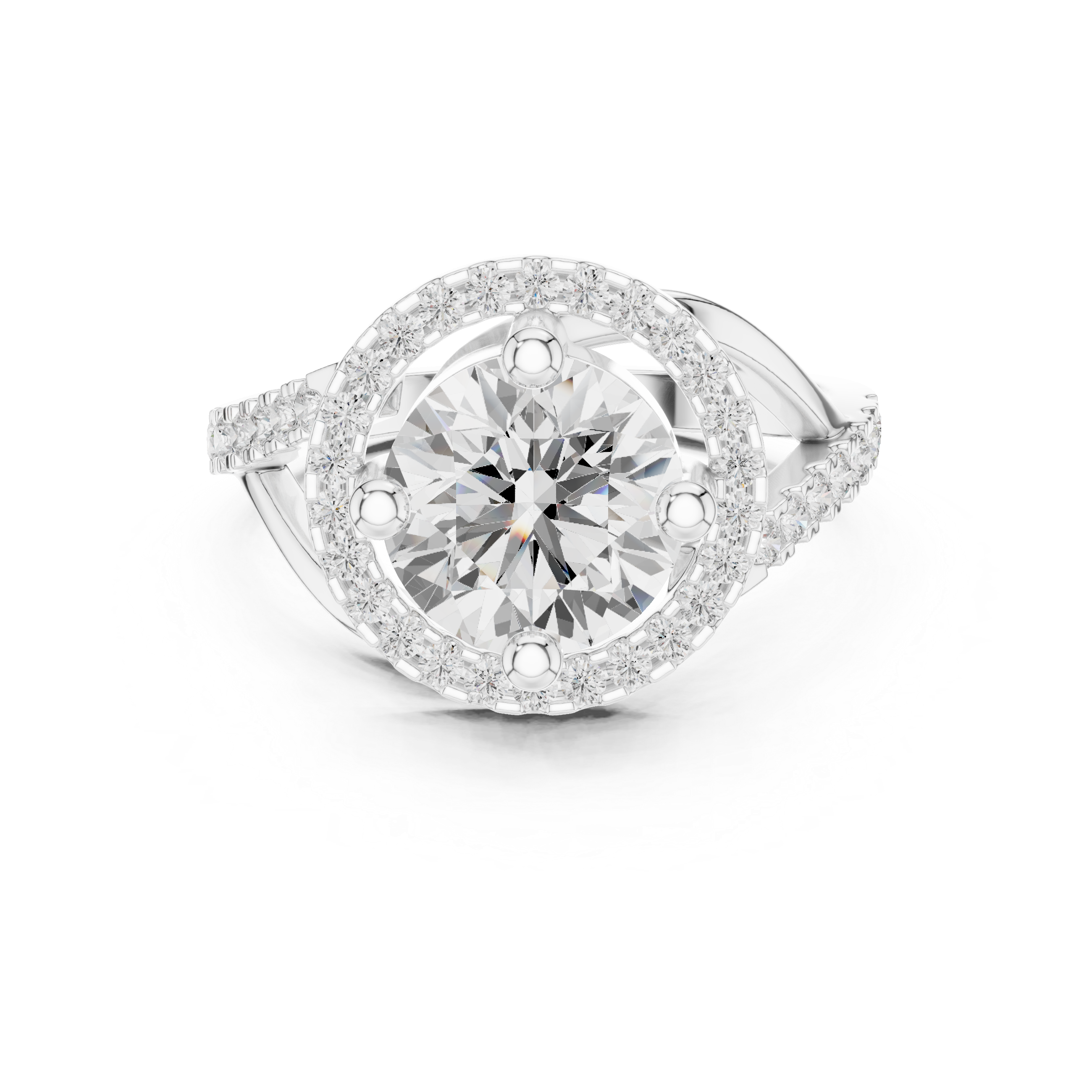 Round Swirl Halo Engagement Ring