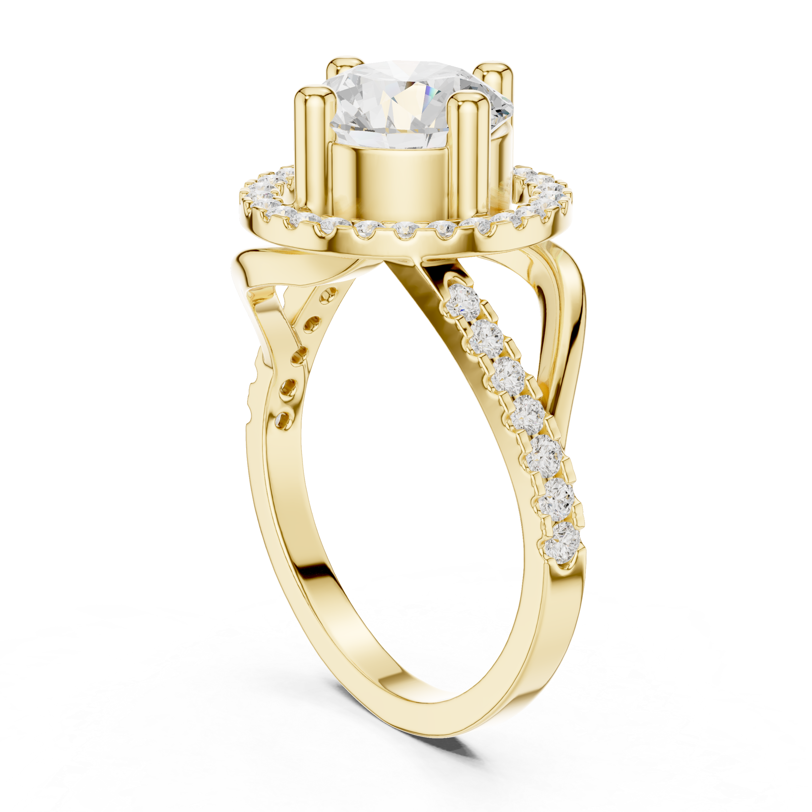 Round Swirl Halo Engagement Ring