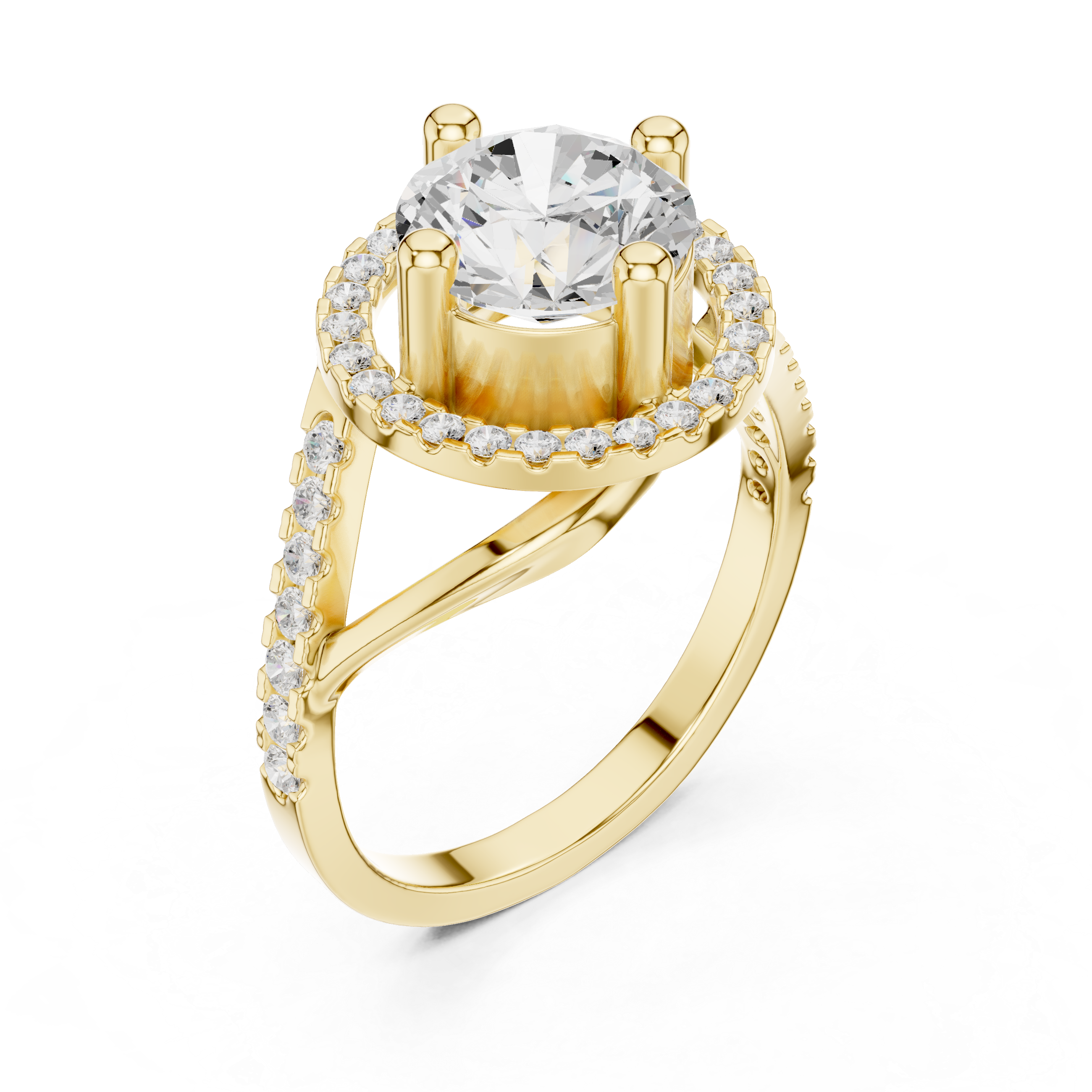 Round Swirl Halo Engagement Ring