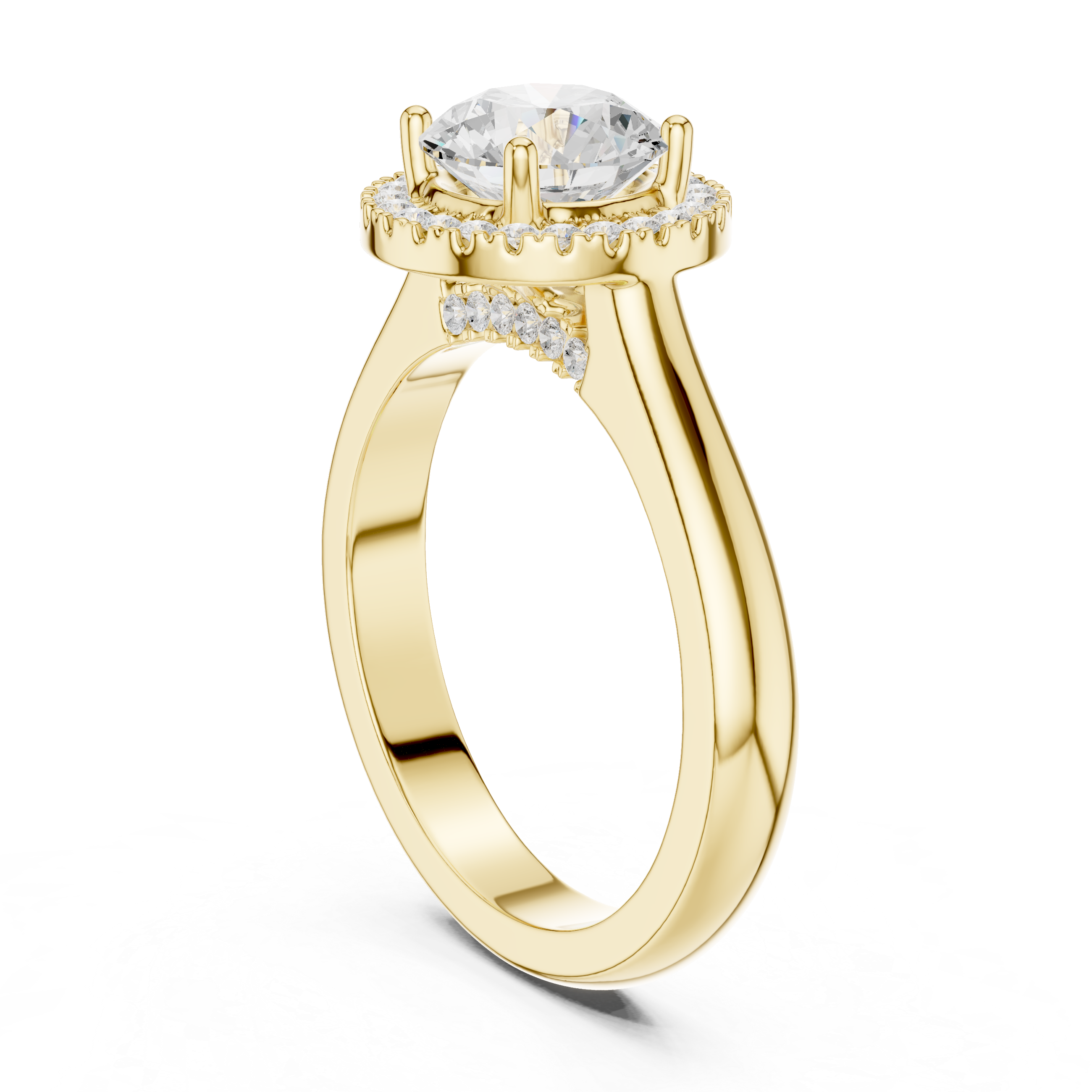 Round Cut Hidden Halo Engagement Ring