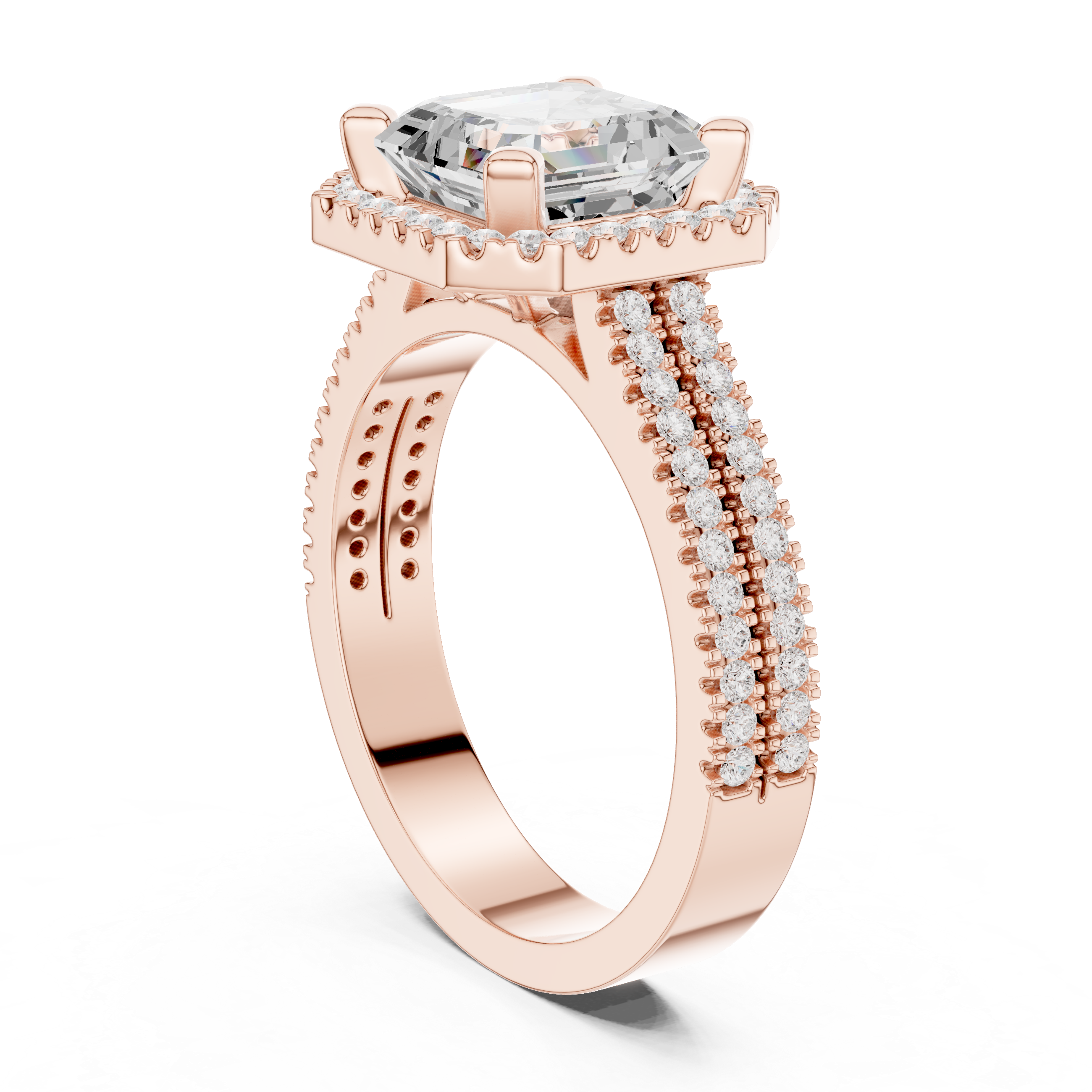 Asscher Cut Double Band Halo Ring