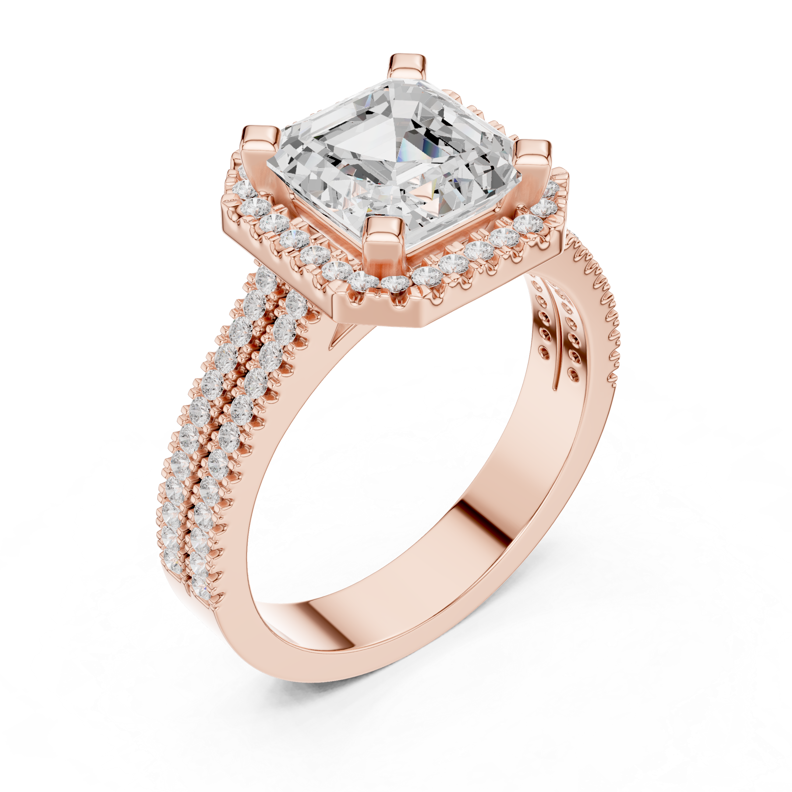 Asscher Cut Double Band Halo Ring