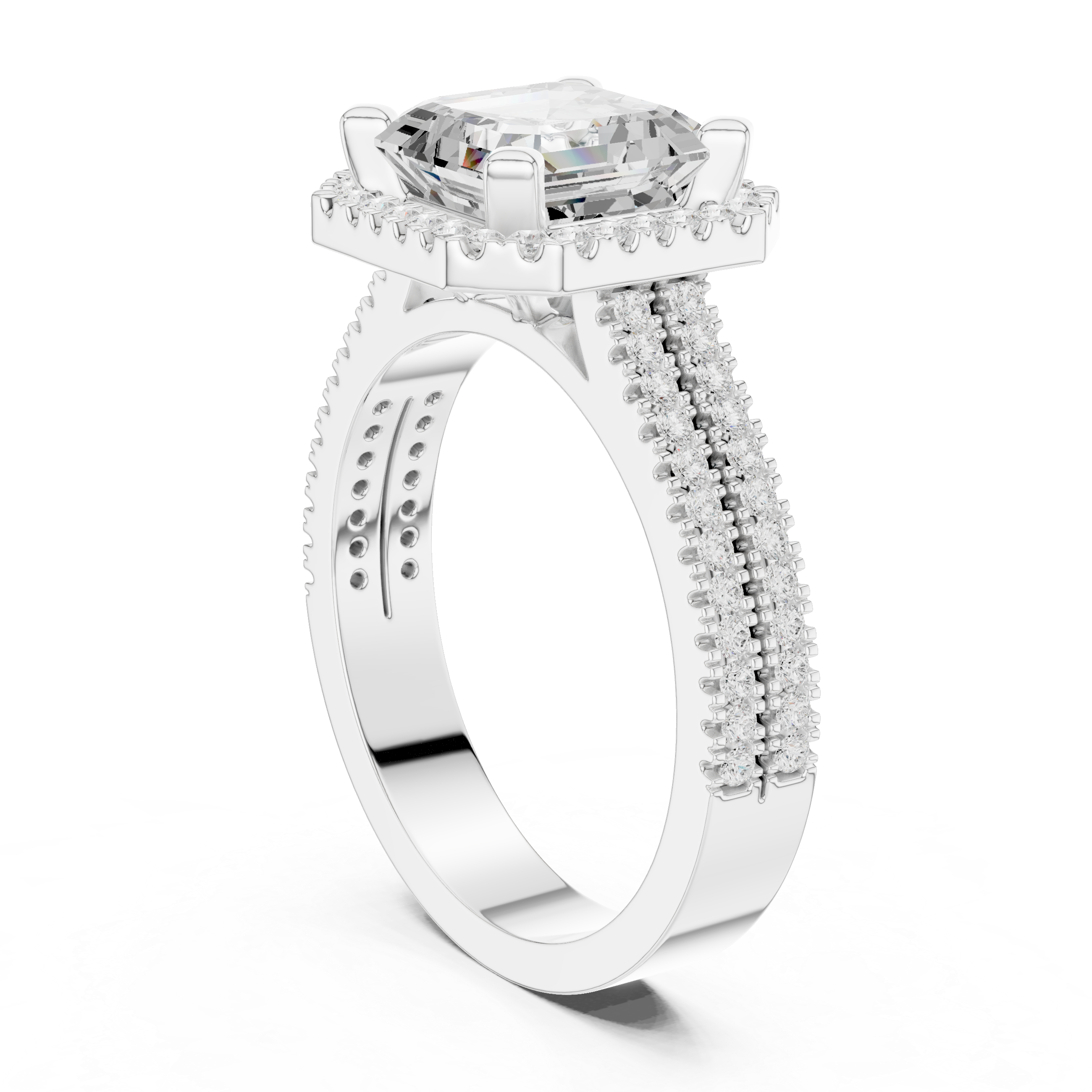 Asscher Cut Double Band Halo Ring