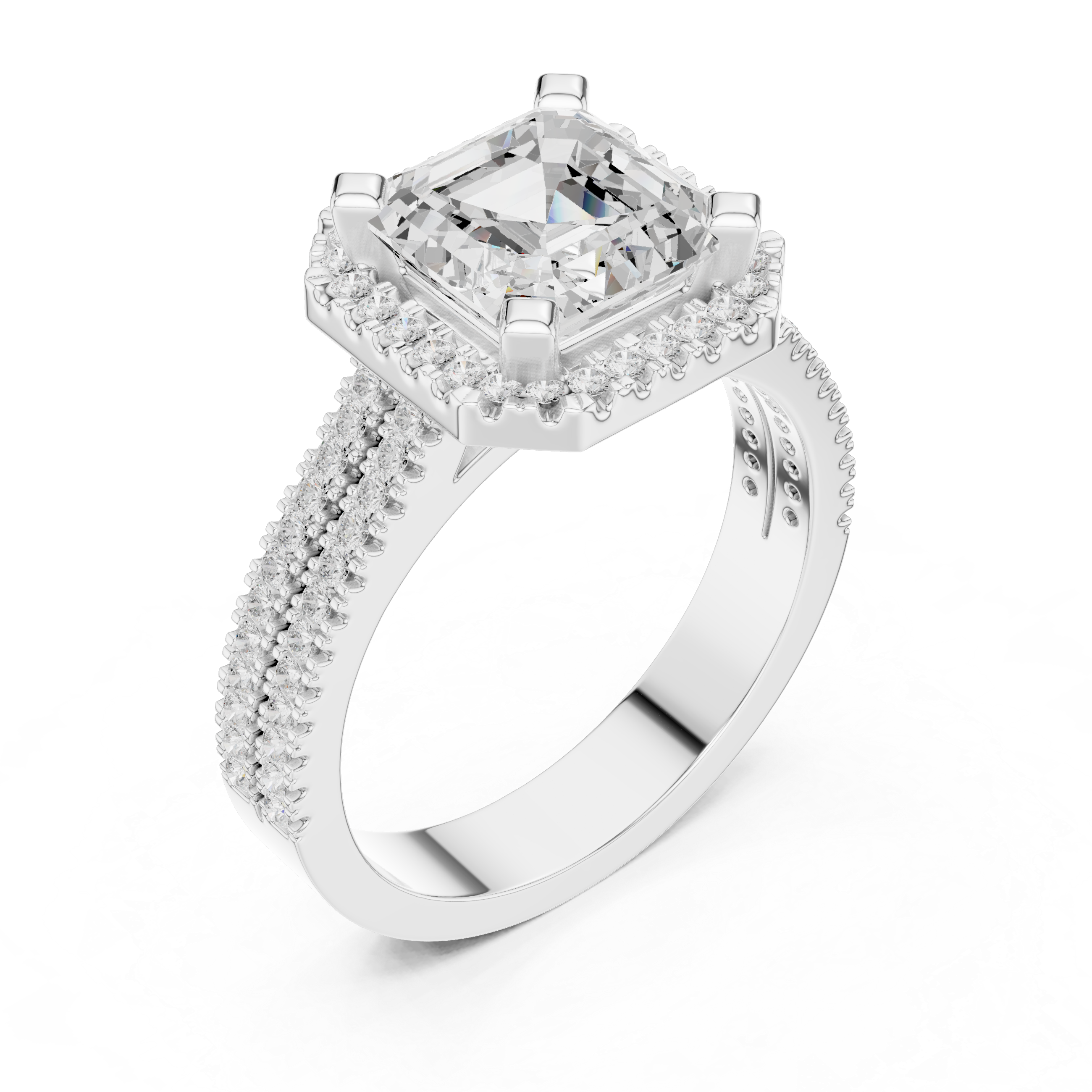 Asscher Cut Double Band Halo Ring