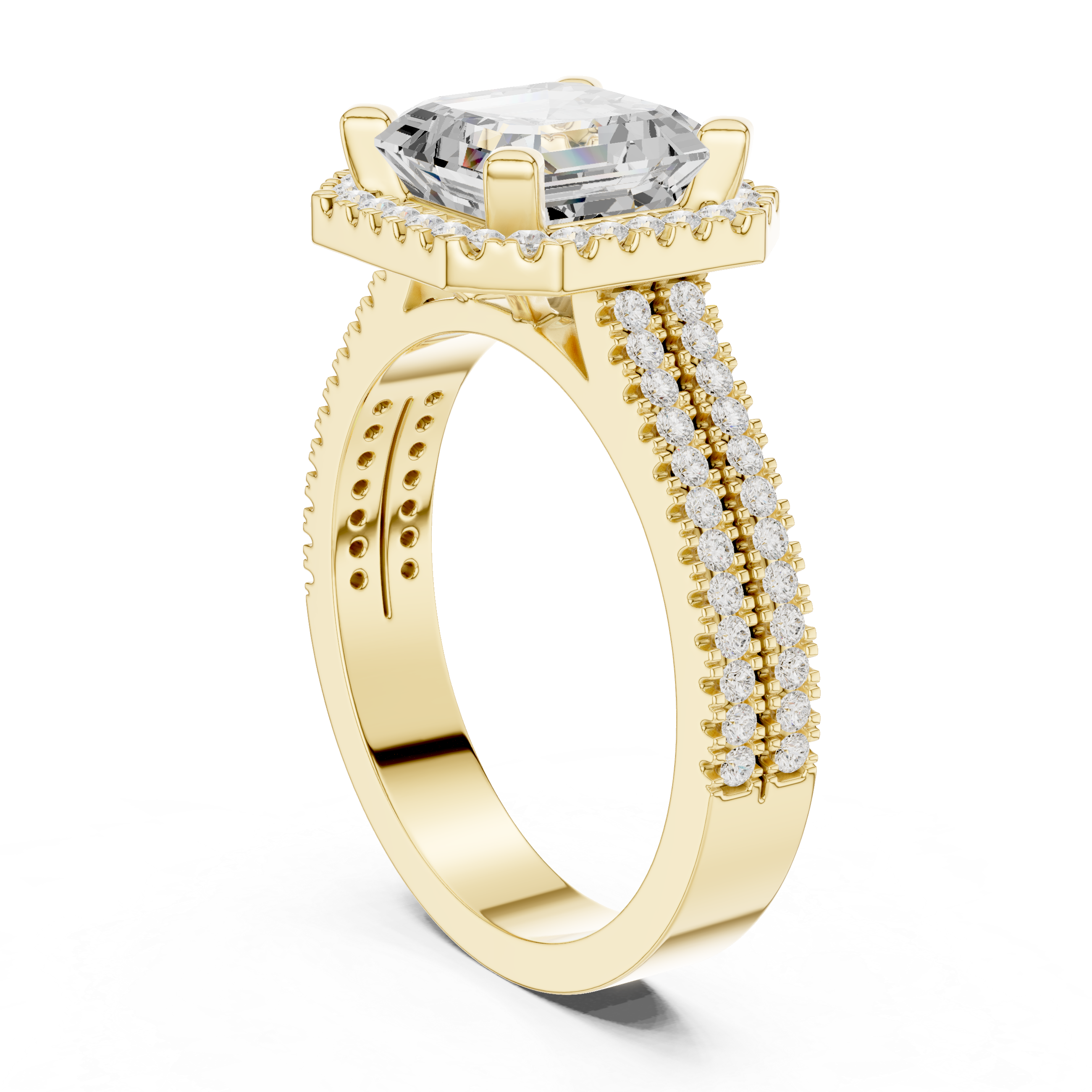 Asscher Cut Double Band Halo Ring