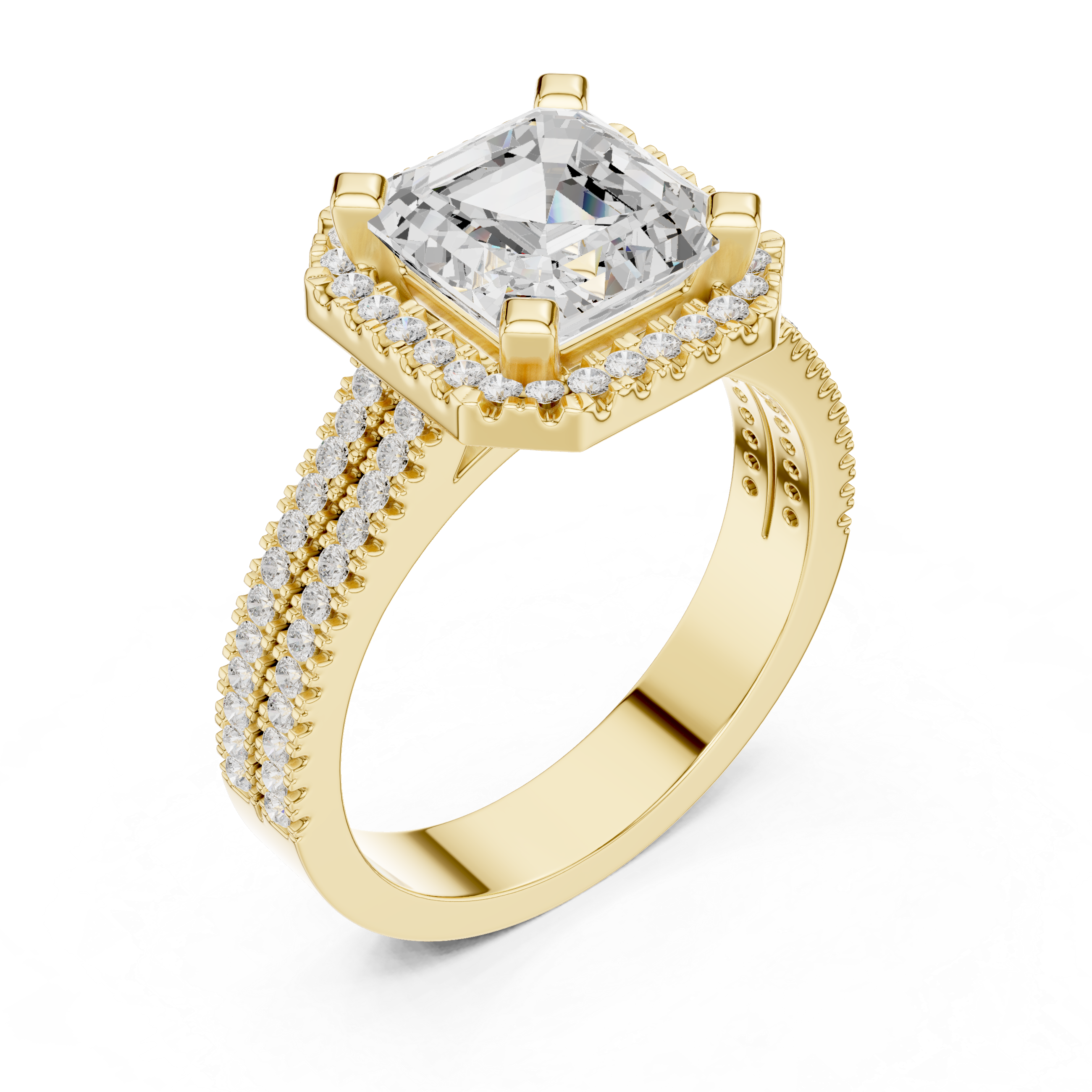 Asscher Cut Double Band Halo Ring
