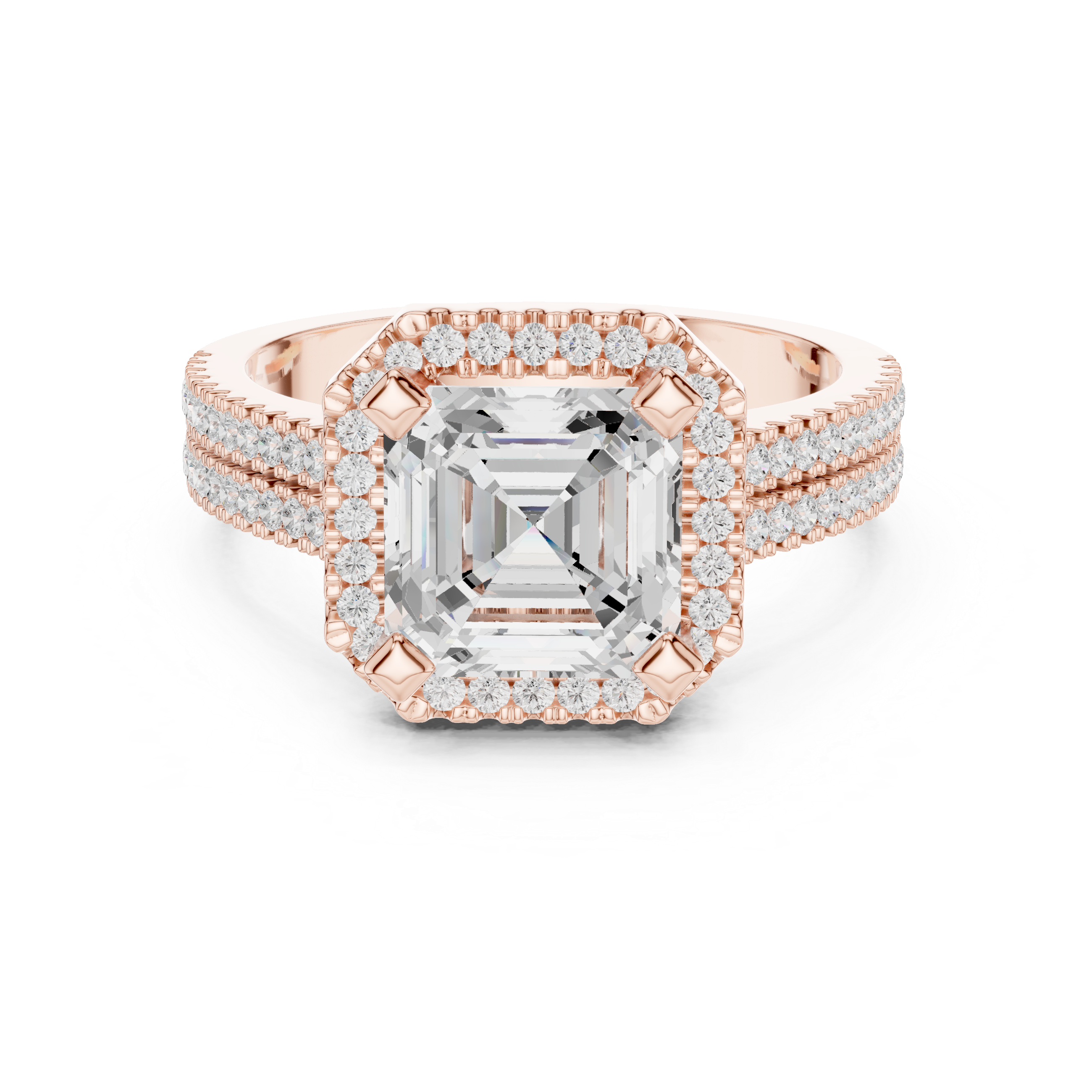 Asscher Cut Double Band Halo Ring