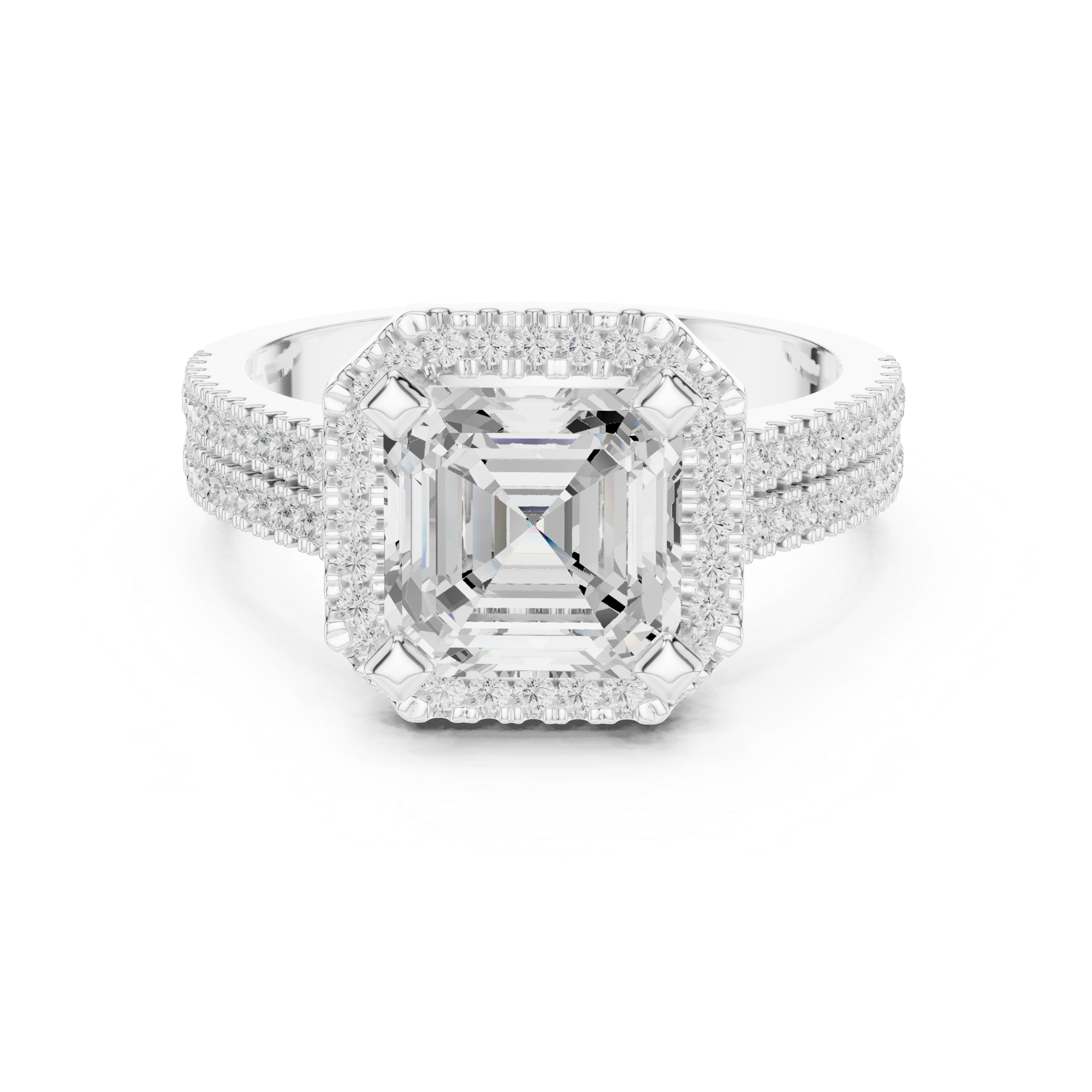 Asscher Cut Double Band Halo Ring