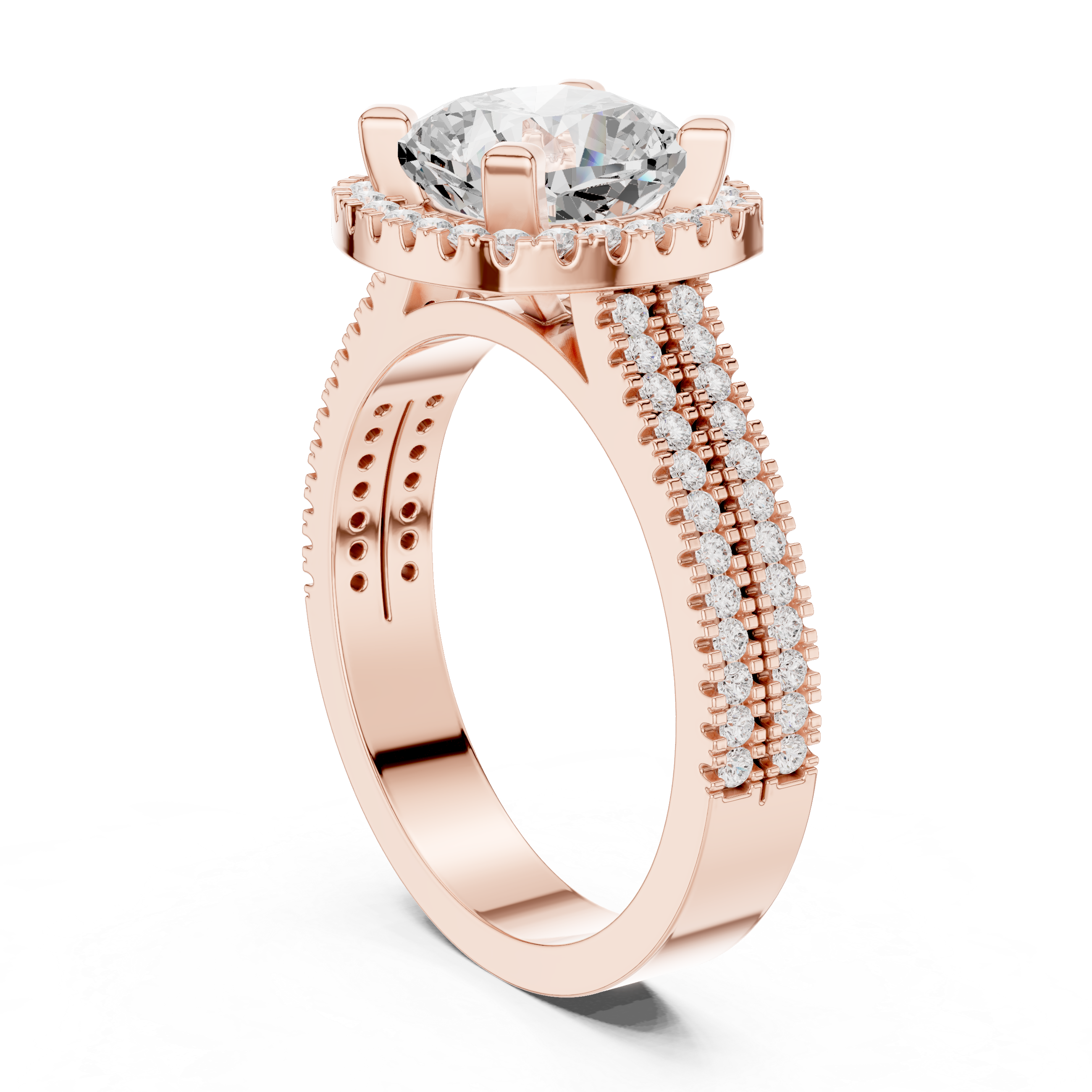 Cushion Cut Triple Band Halo Ring