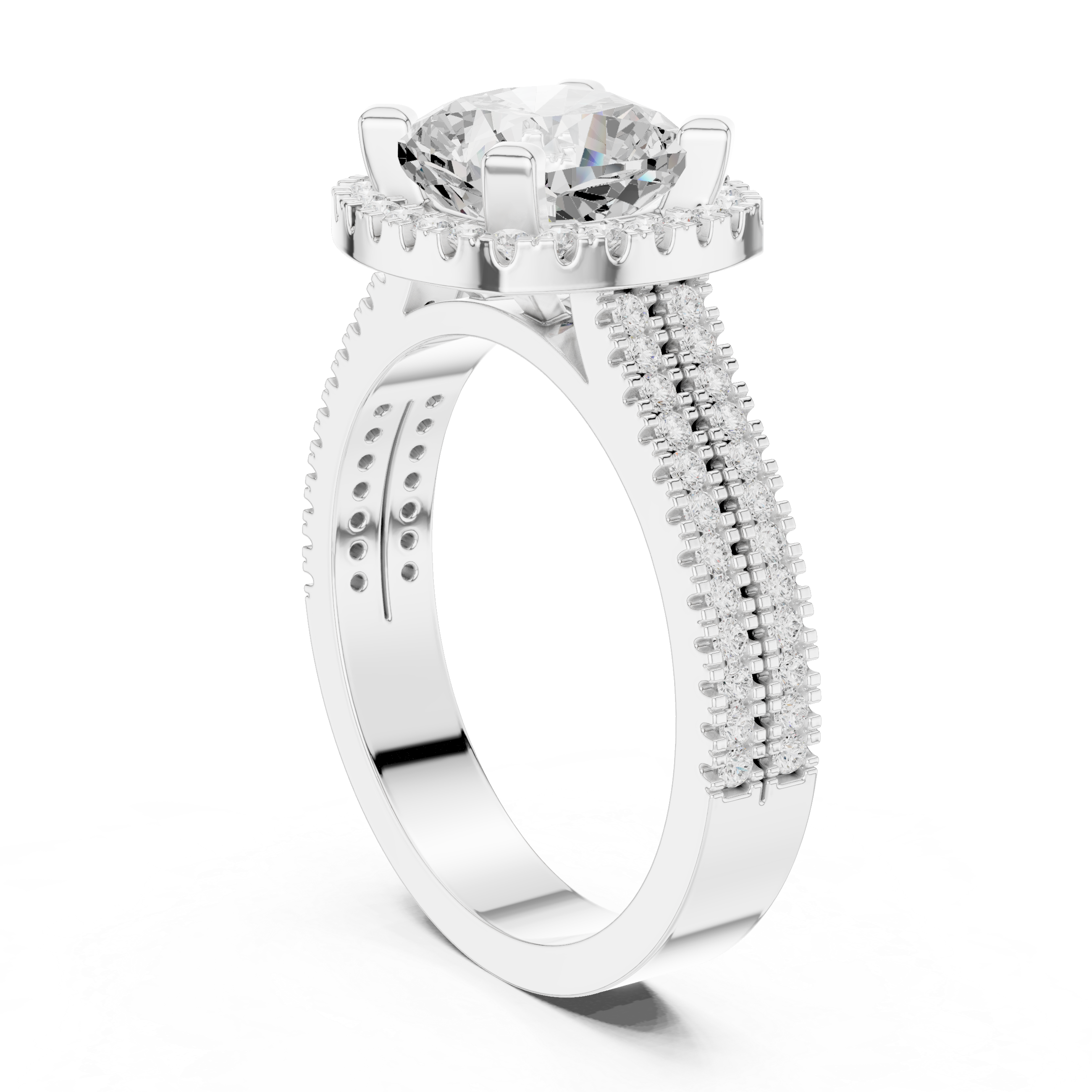 Cushion Cut Triple Band Halo Ring