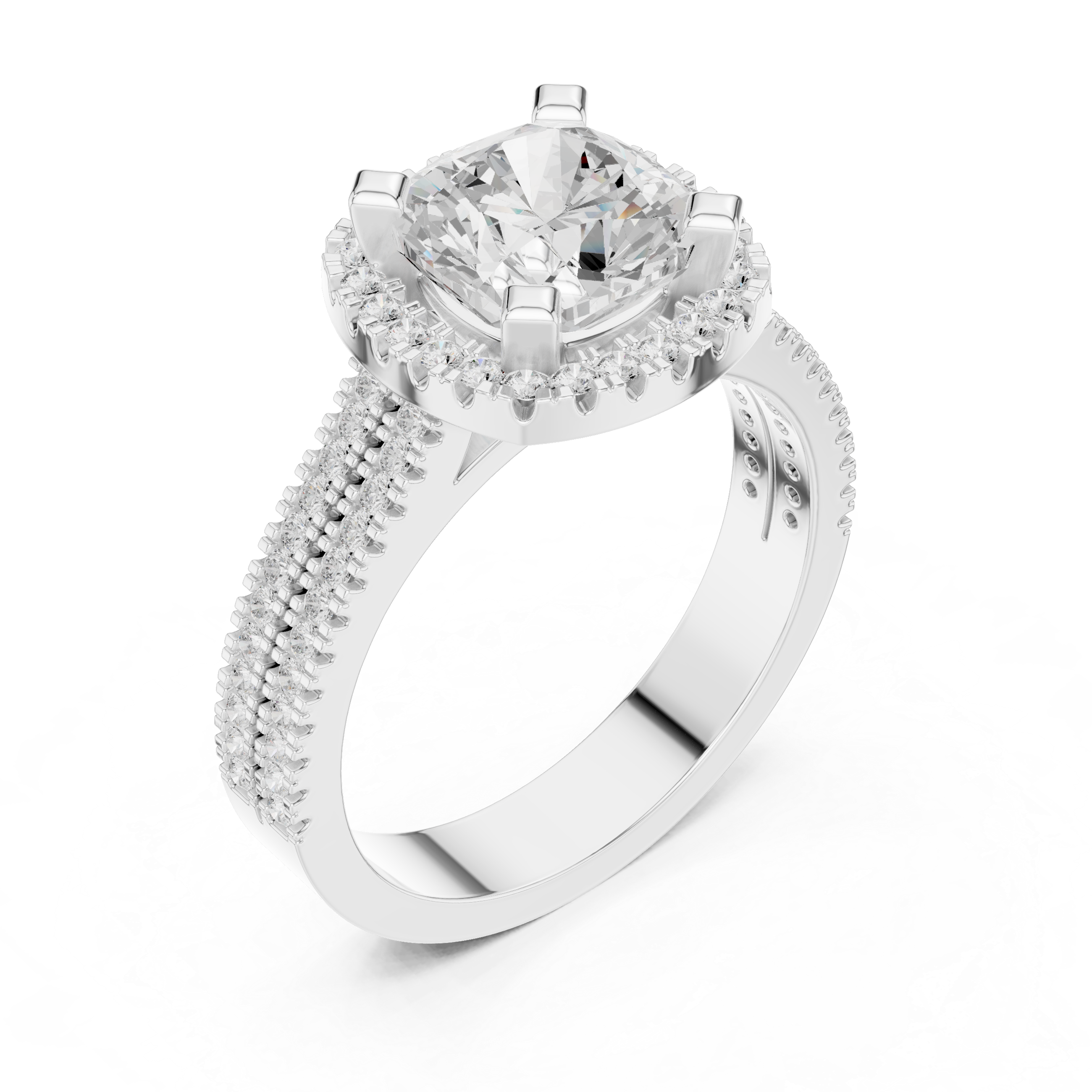 Cushion Cut Triple Band Halo Ring