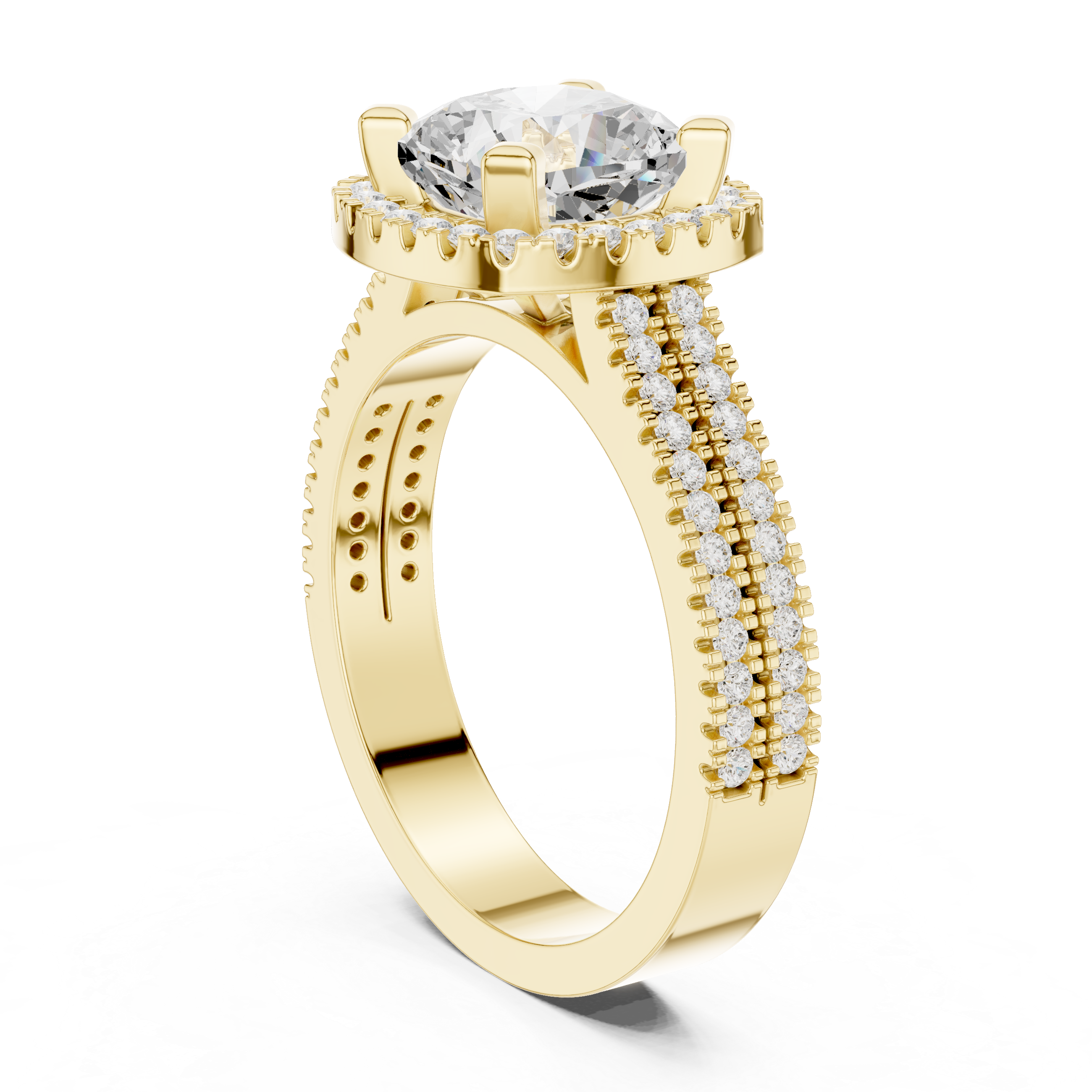 Cushion Cut Triple Band Halo Ring