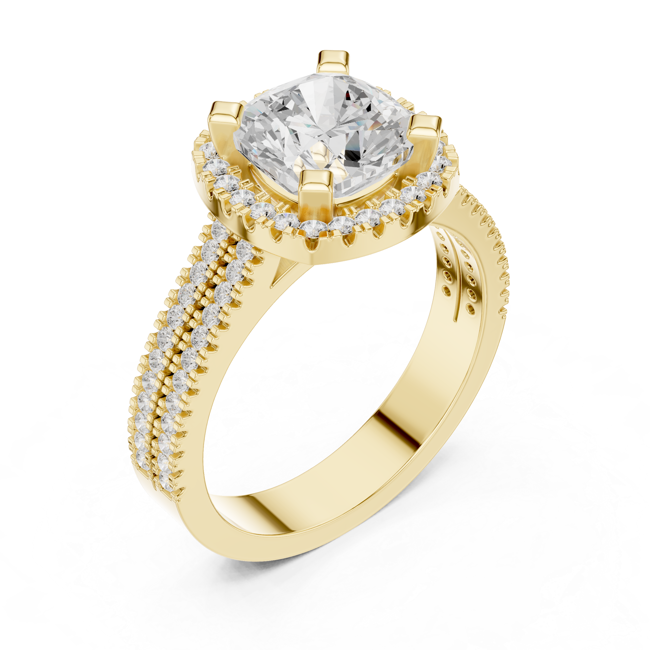Cushion Cut Triple Band Halo Ring