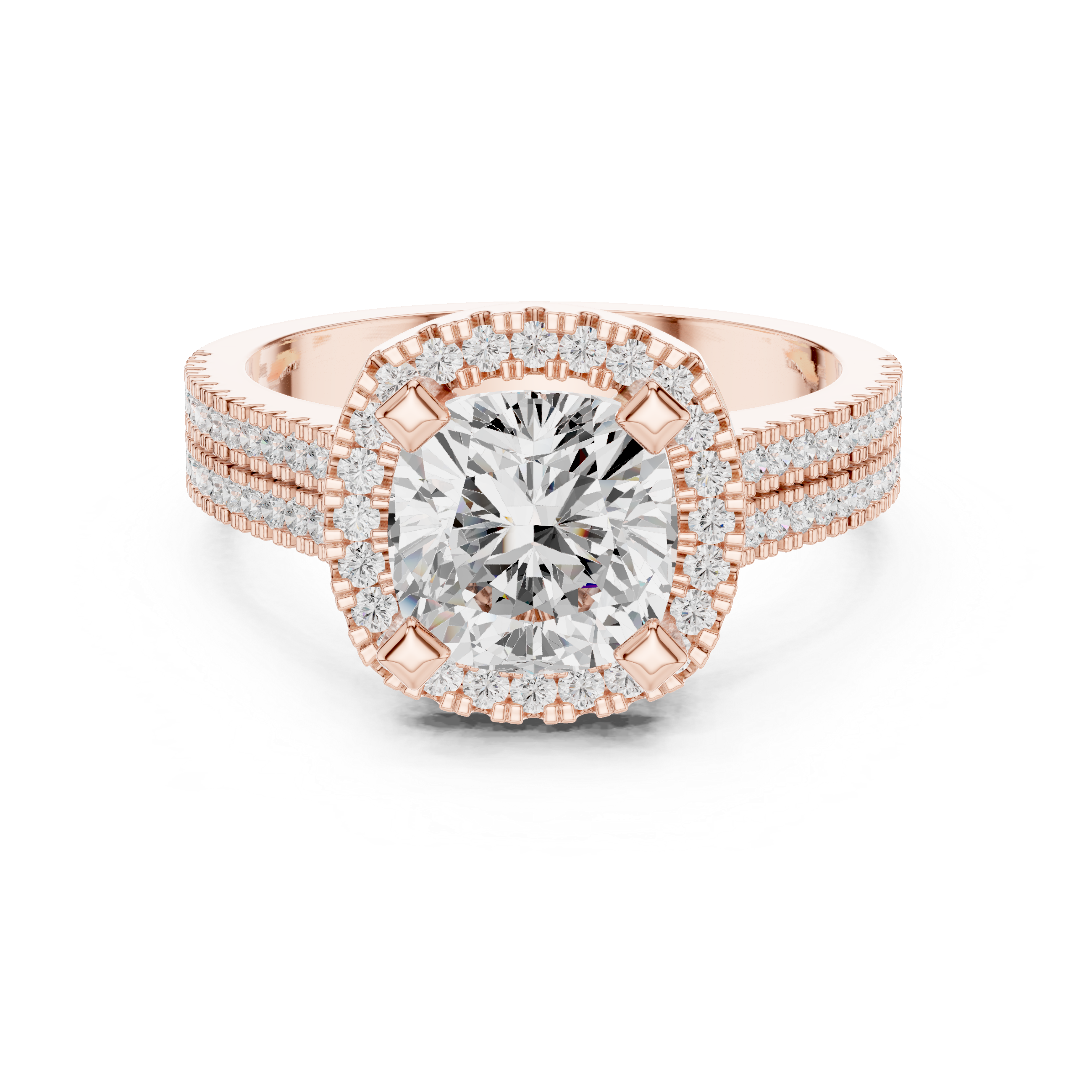 Cushion Cut Triple Band Halo Ring