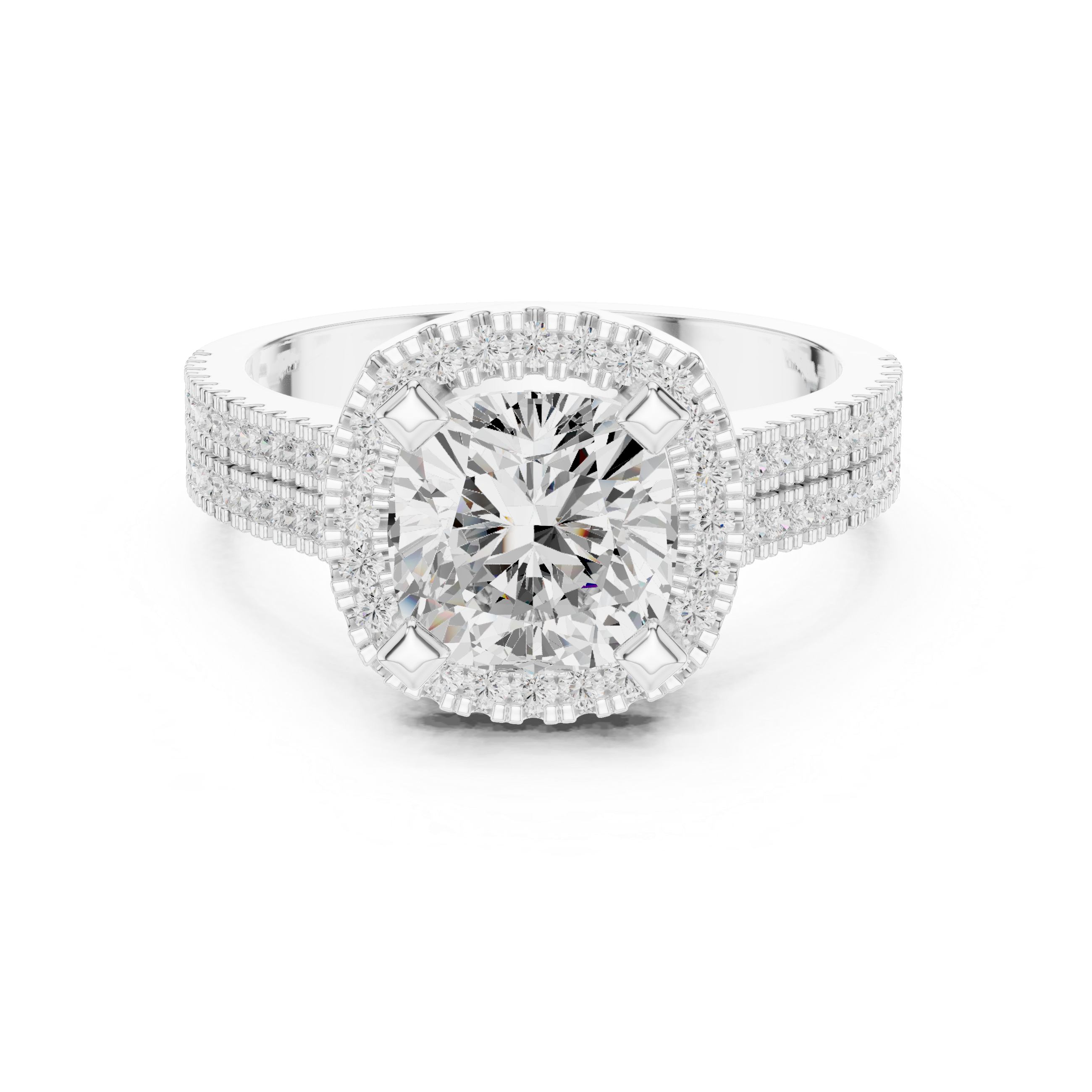 Cushion Cut Triple Band Halo Ring