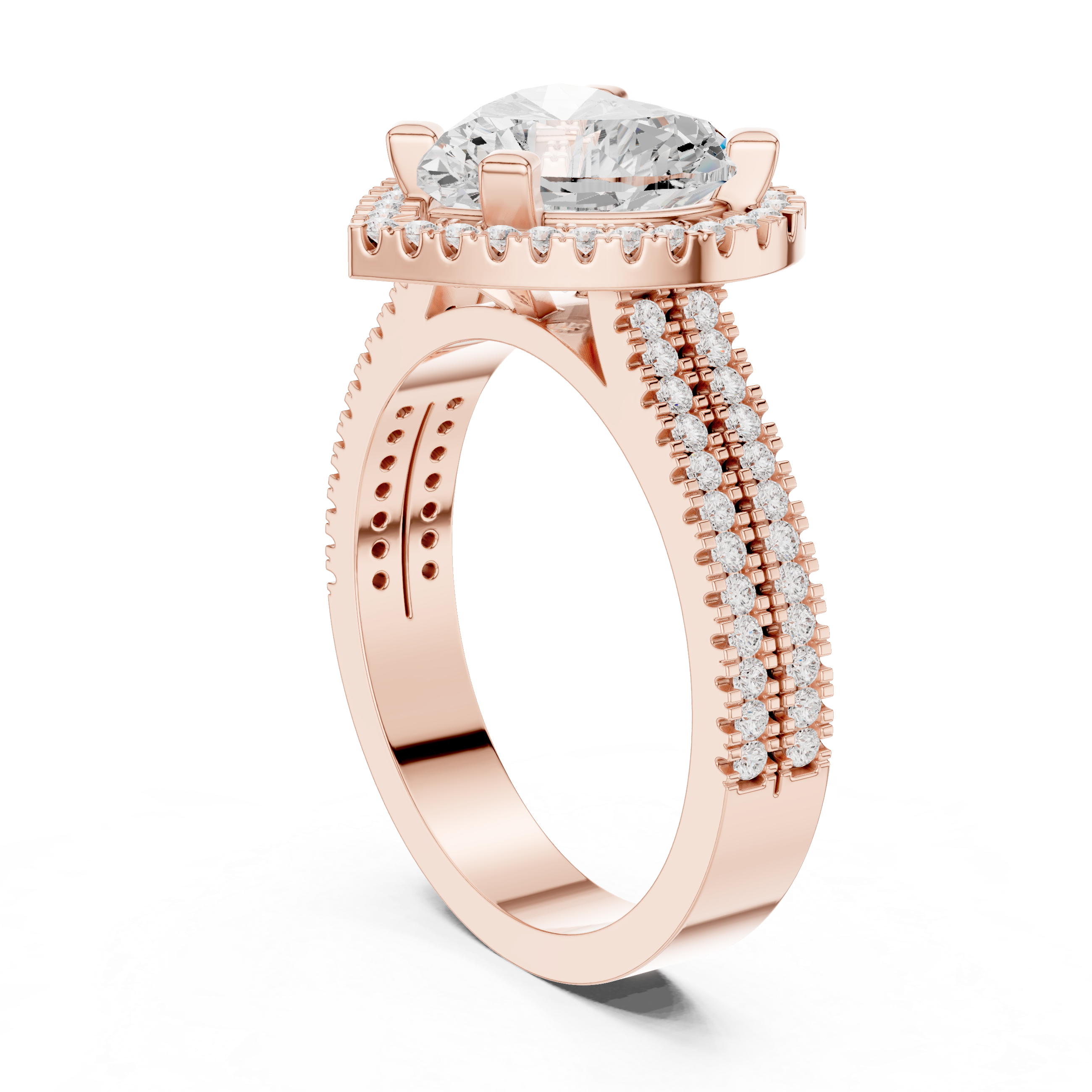 Heart Cut Triple Band Halo Ring