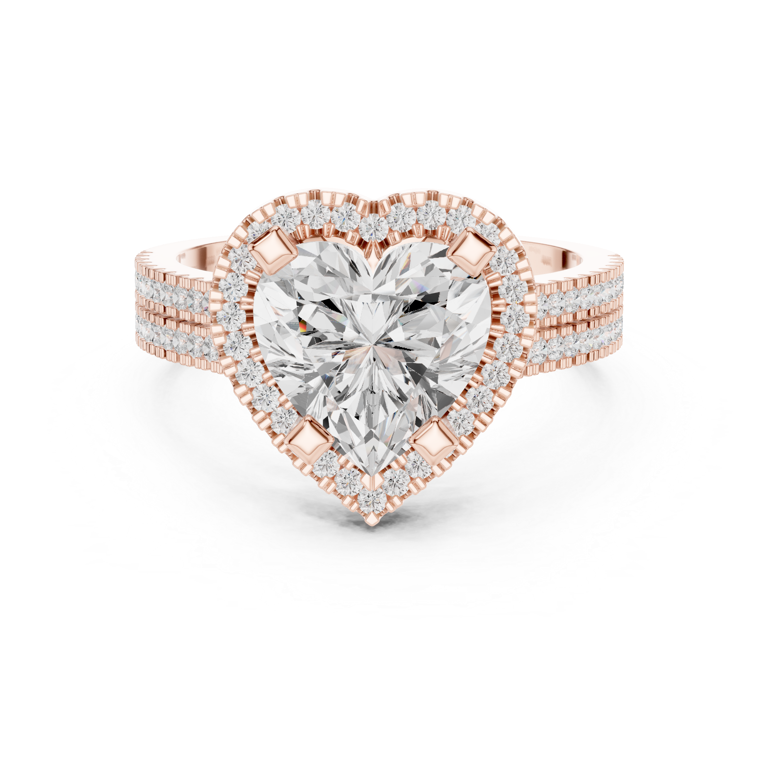 Heart Cut Triple Band Halo Ring