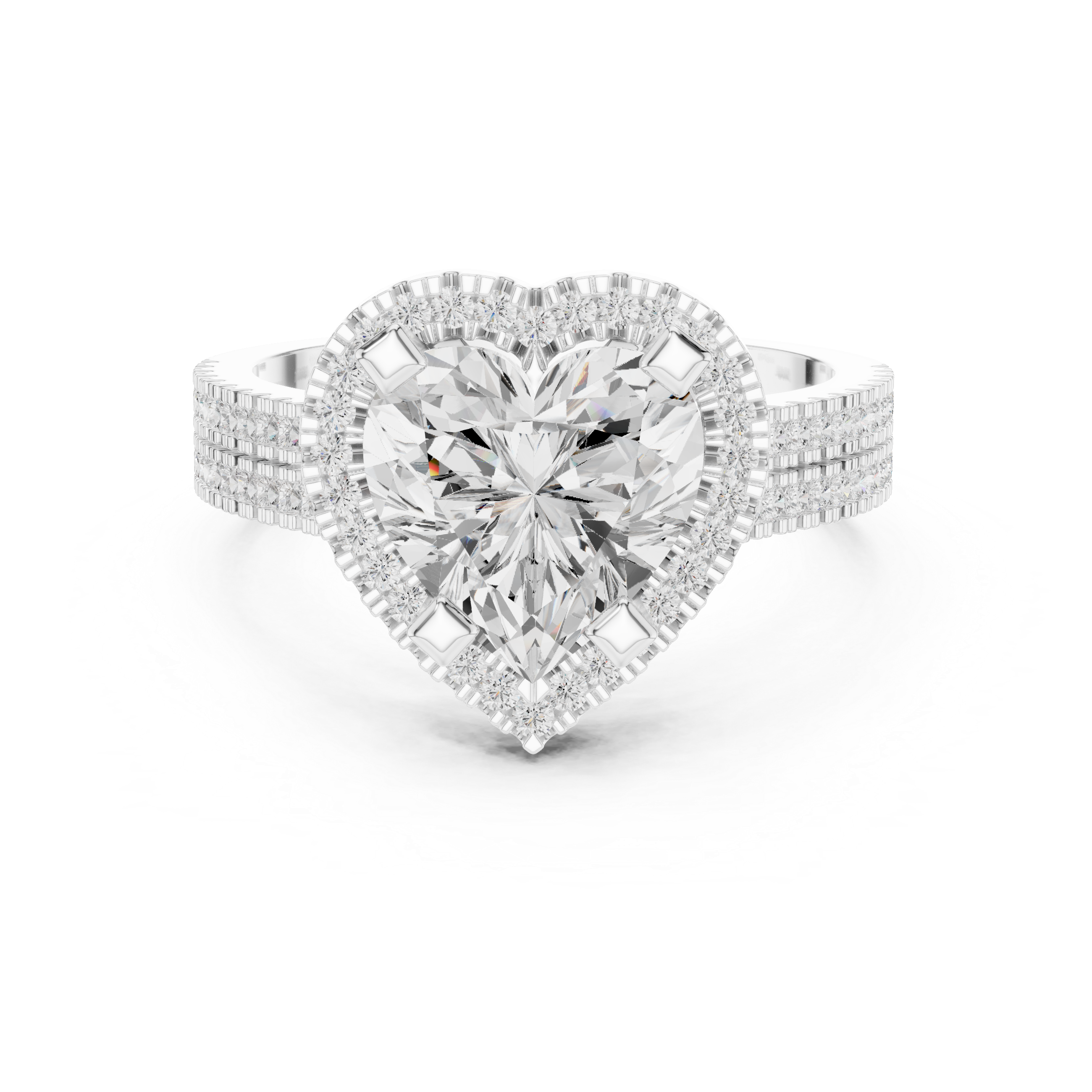 Heart Cut Triple Band Halo Ring