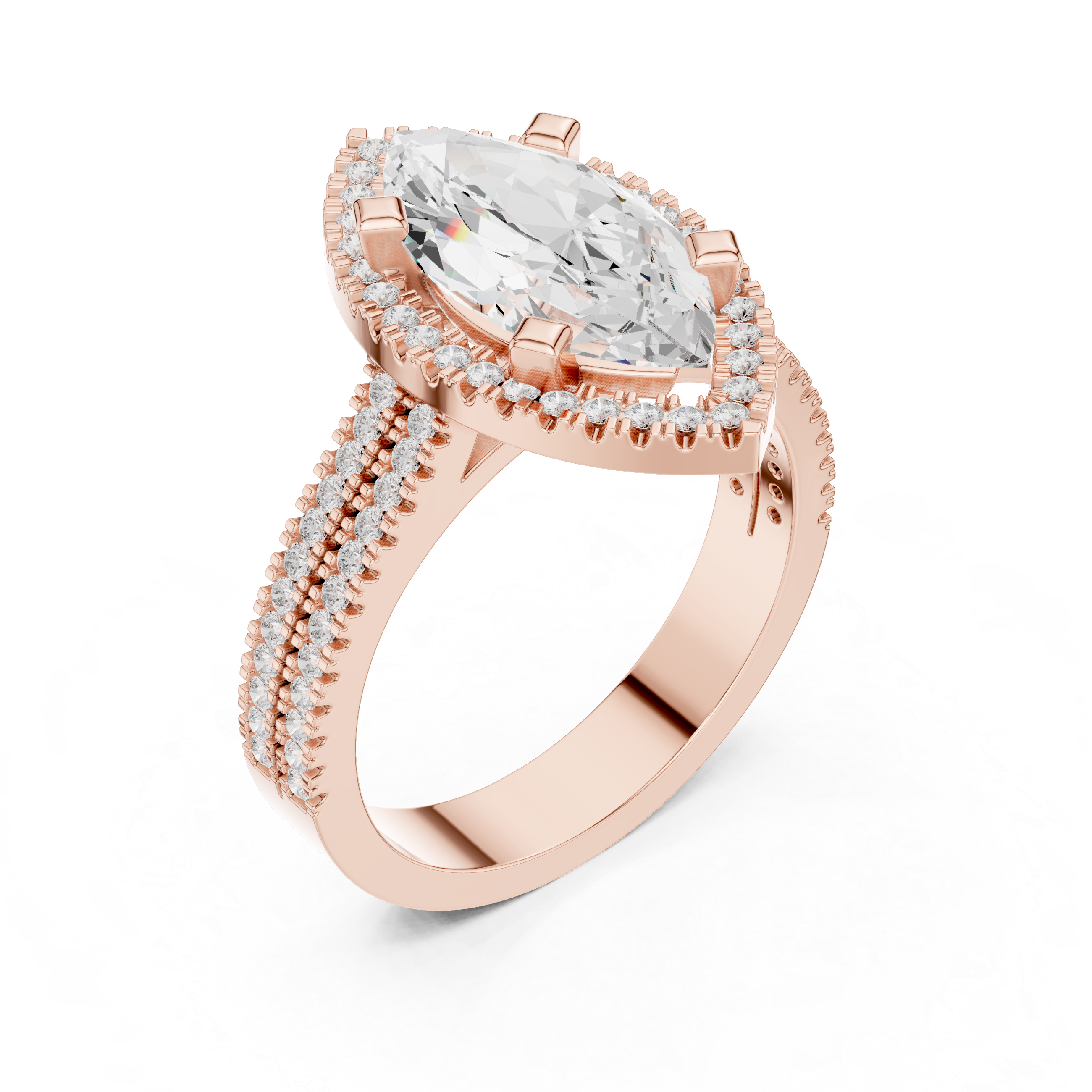 Marquise Cut Triple Band Halo Ring