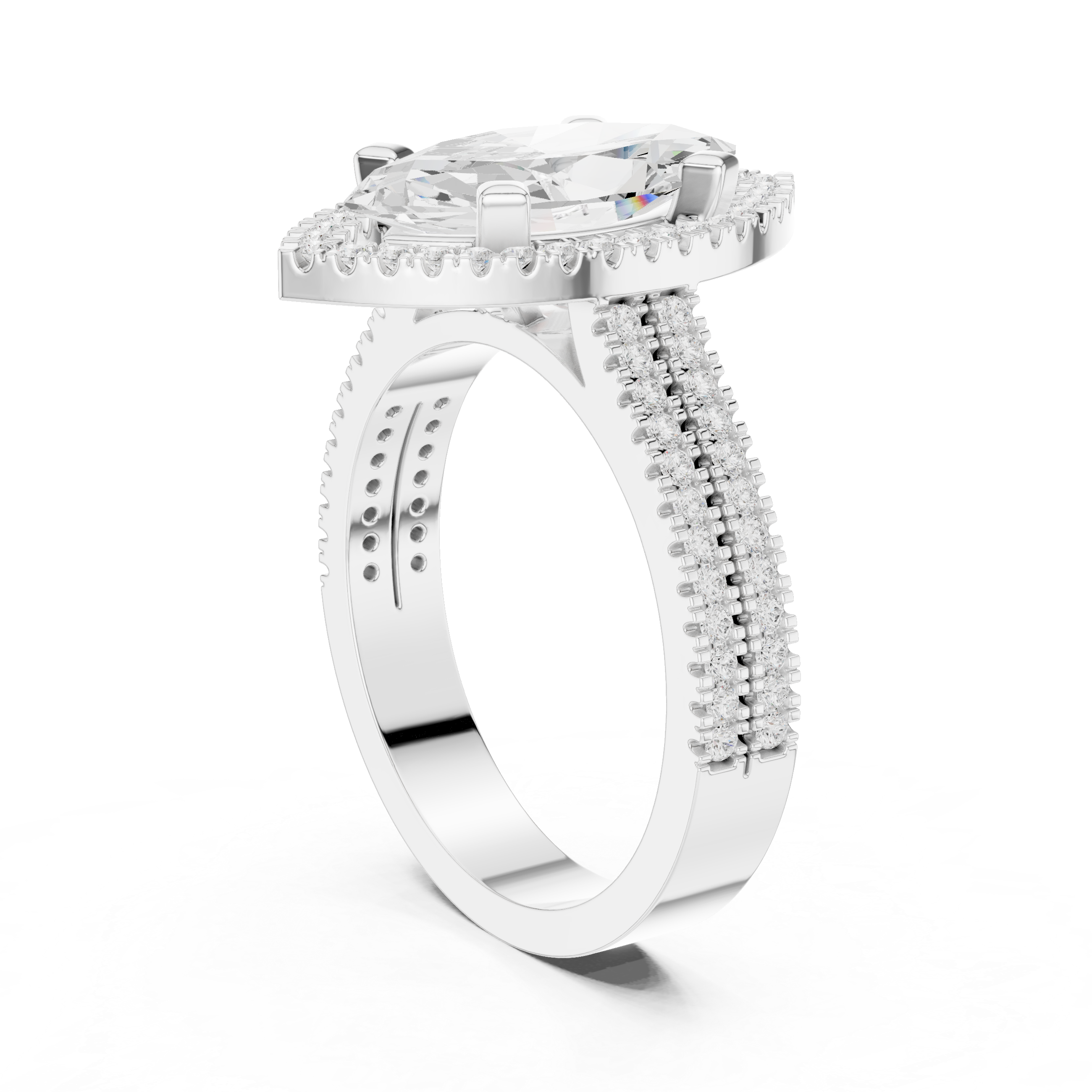 Marquise Cut Triple Band Halo Ring