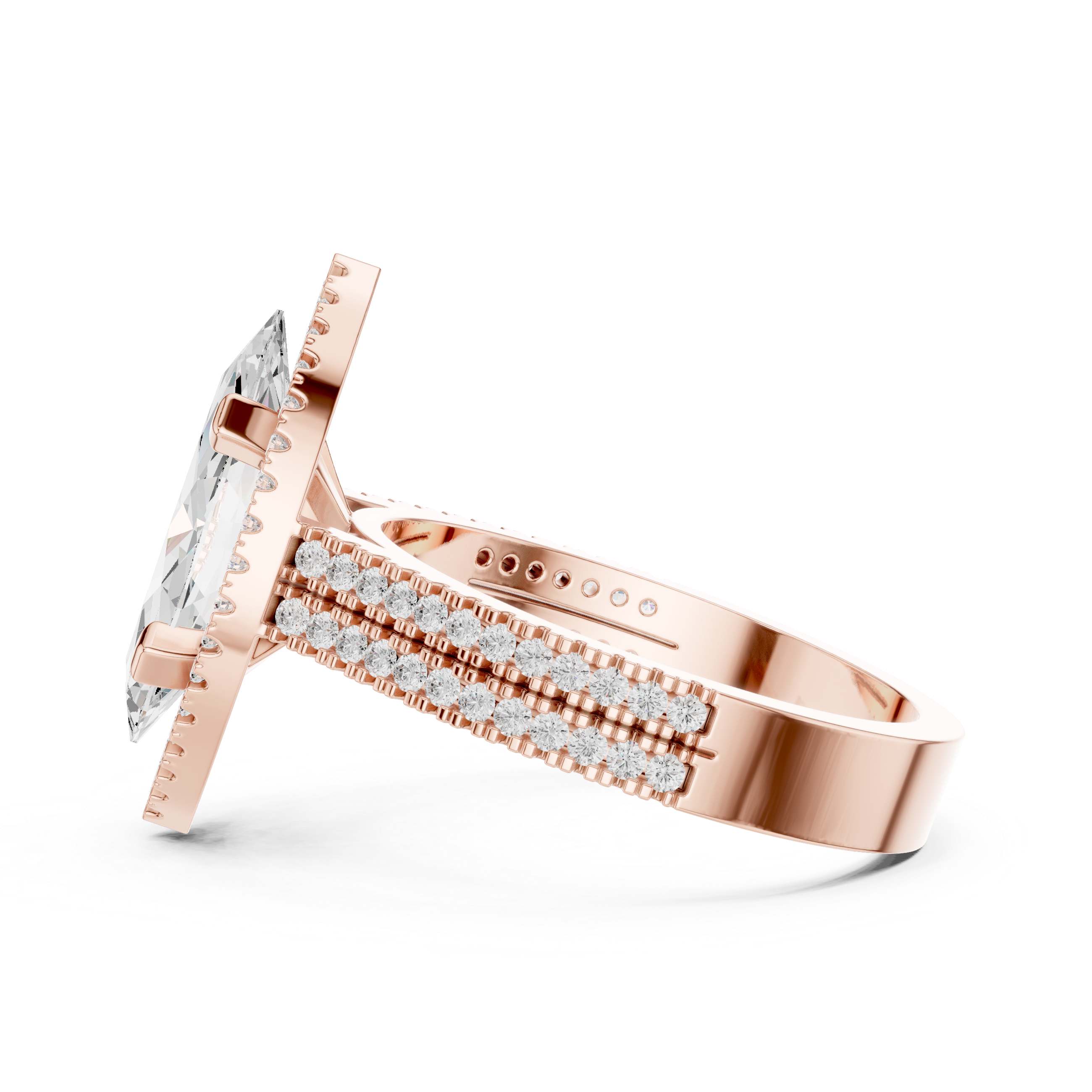 Marquise Cut Triple Band Halo Ring