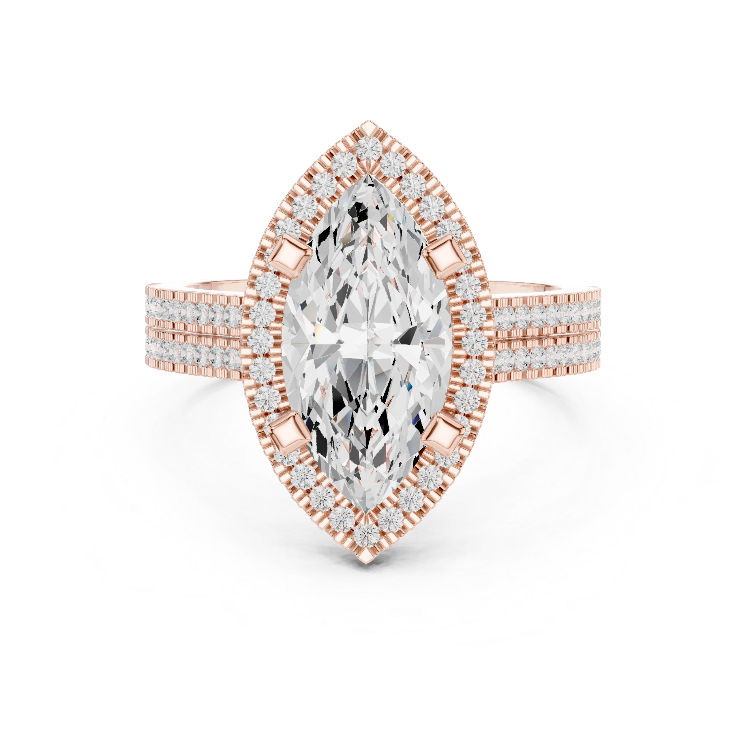 Marquise Cut Triple Band Halo Ring