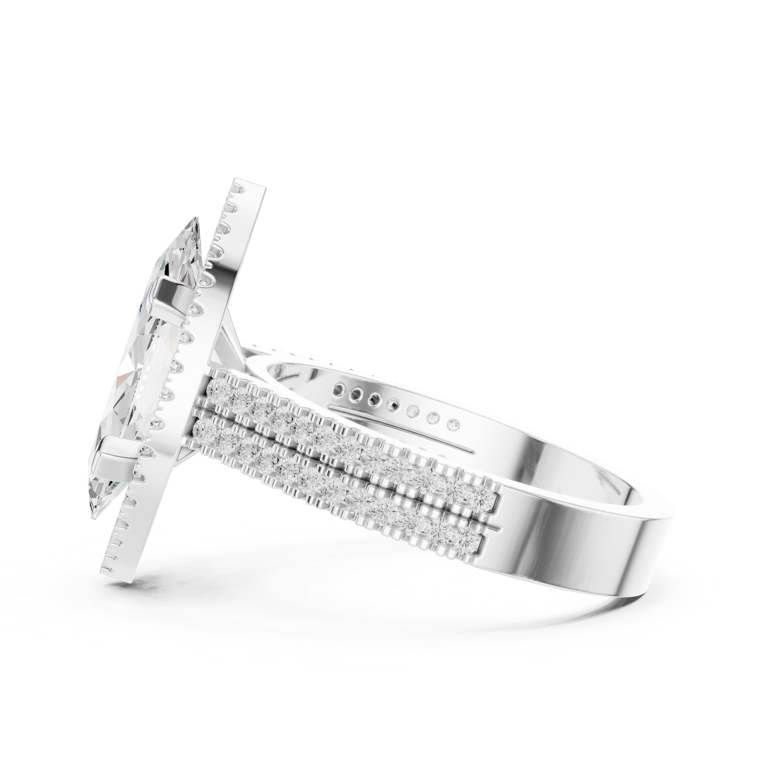 Marquise Cut Triple Band Halo Ring