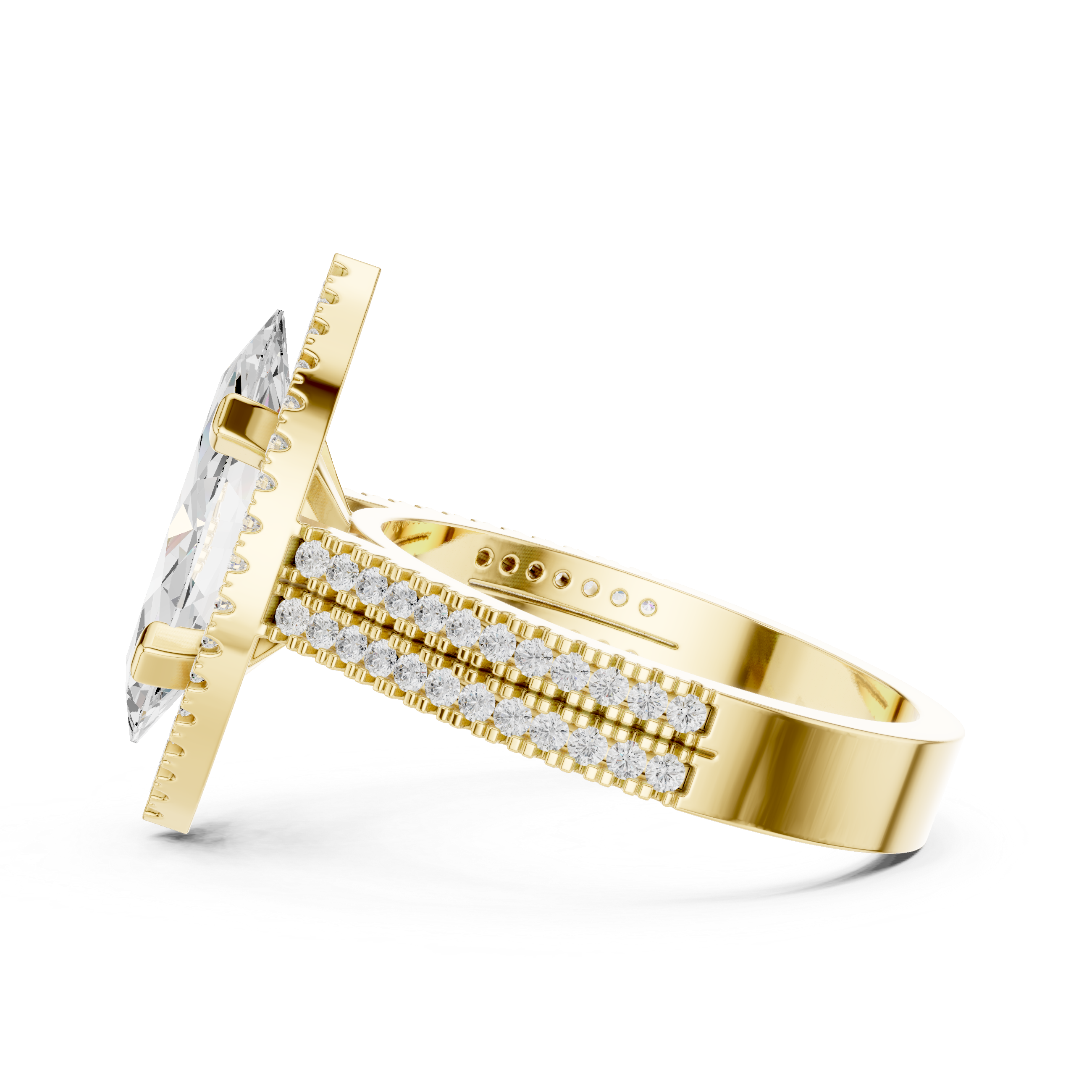 Marquise Cut Triple Band Halo Ring