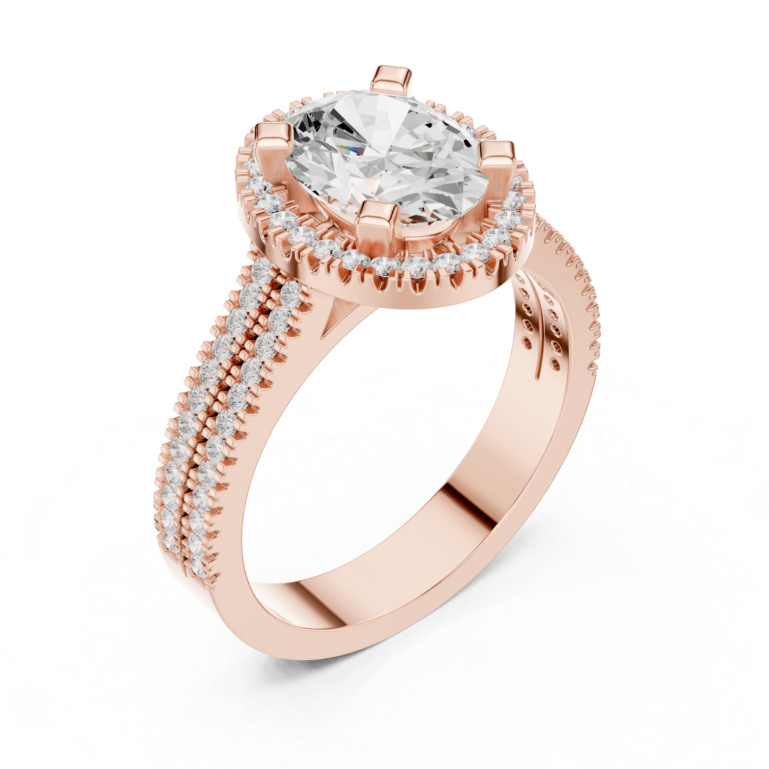 Oval Cut Triple Band Halo Ring