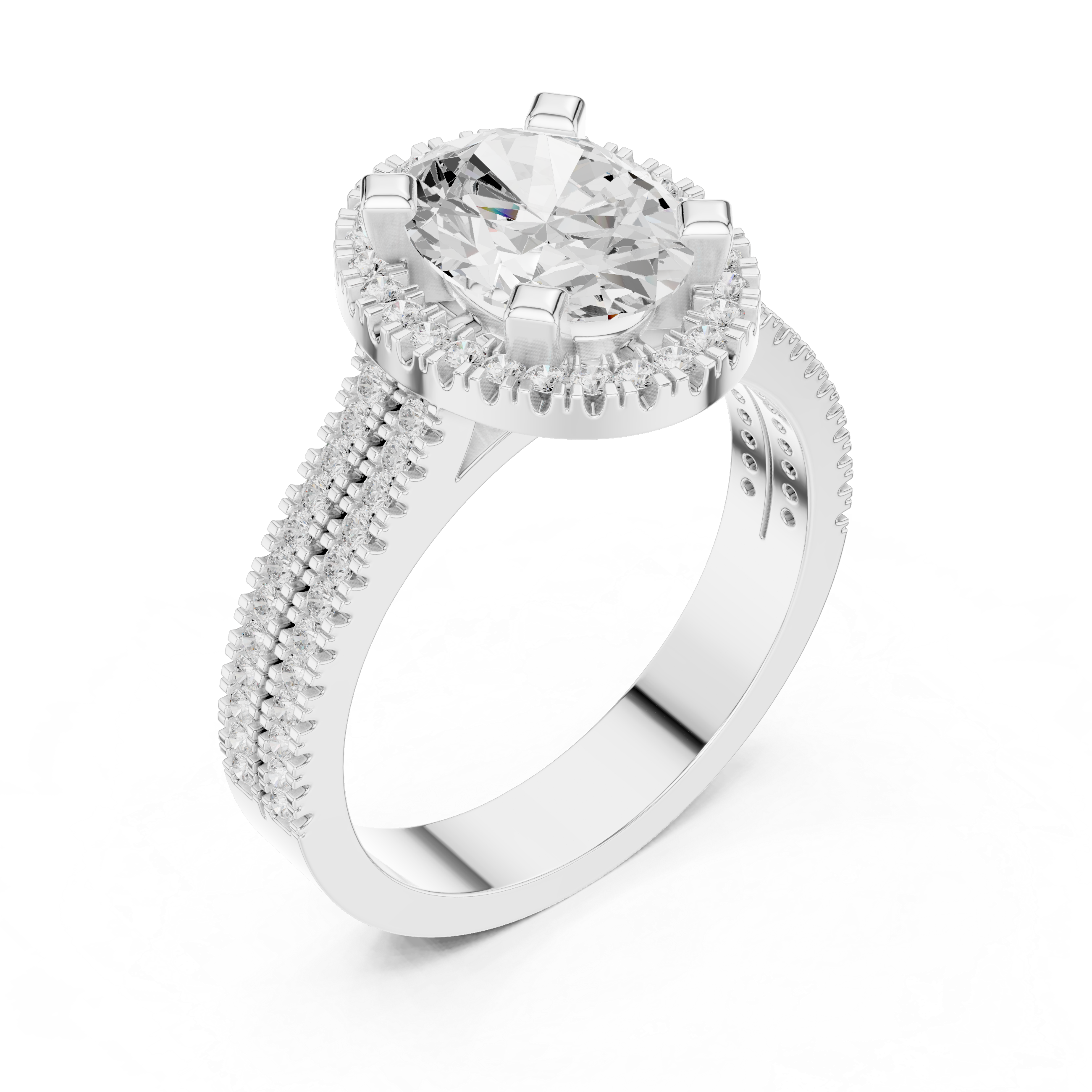 Oval Cut Triple Band Halo Ring