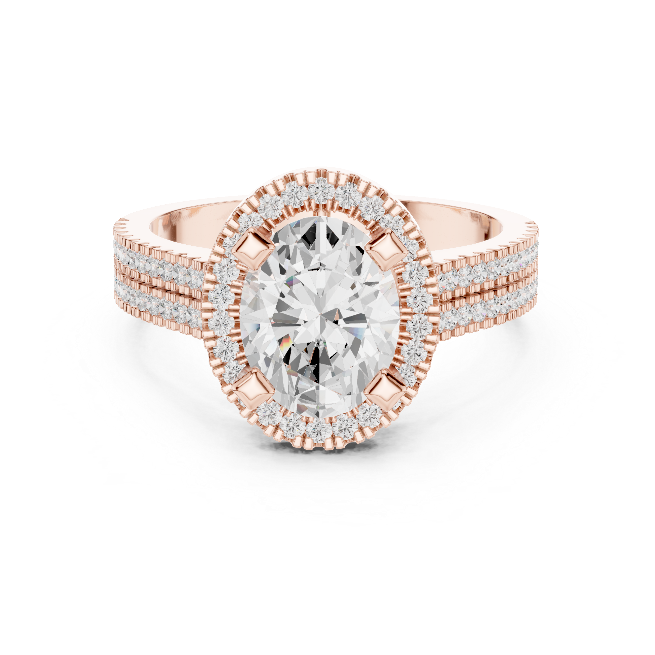Oval Cut Triple Band Halo Ring