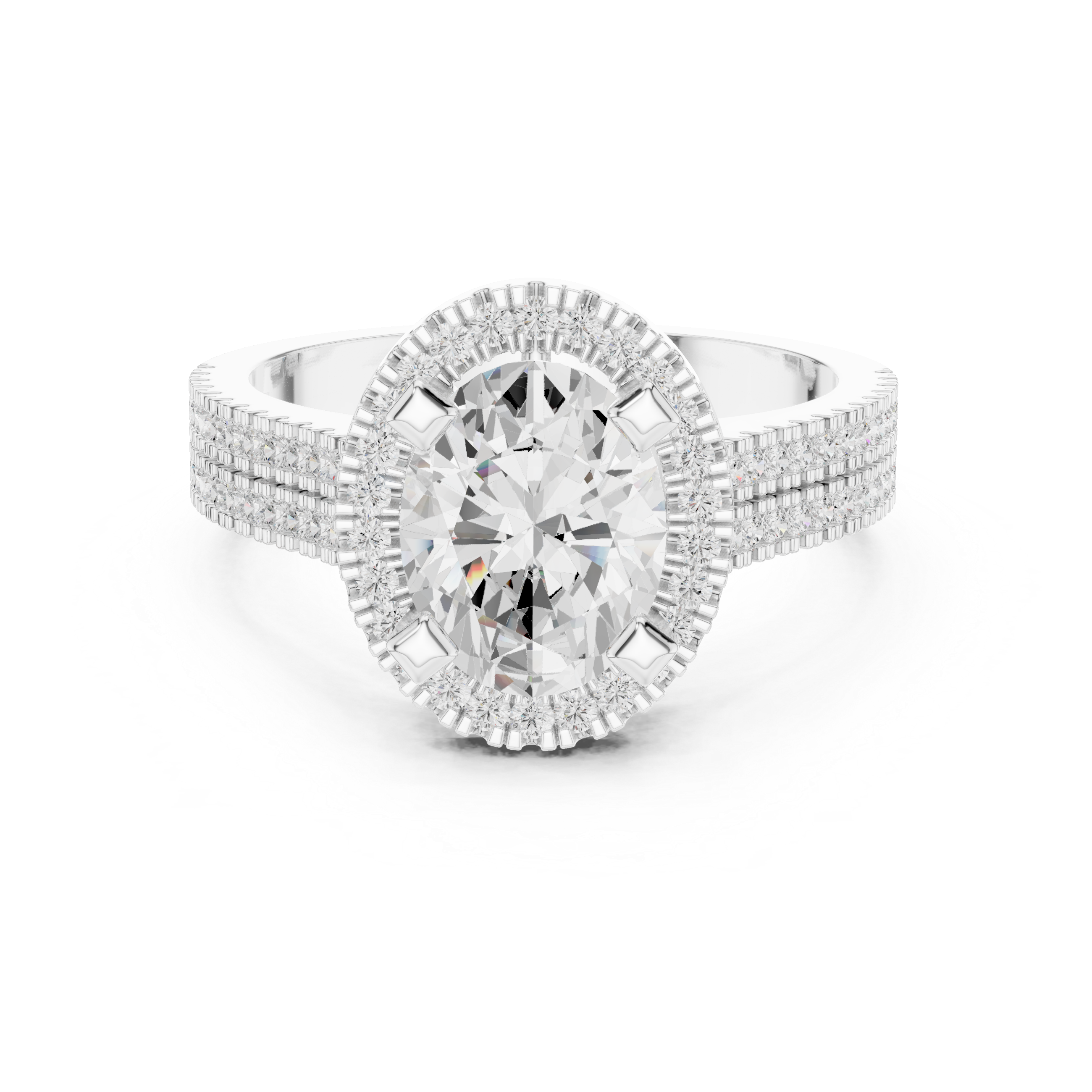 Oval Cut Triple Band Halo Ring