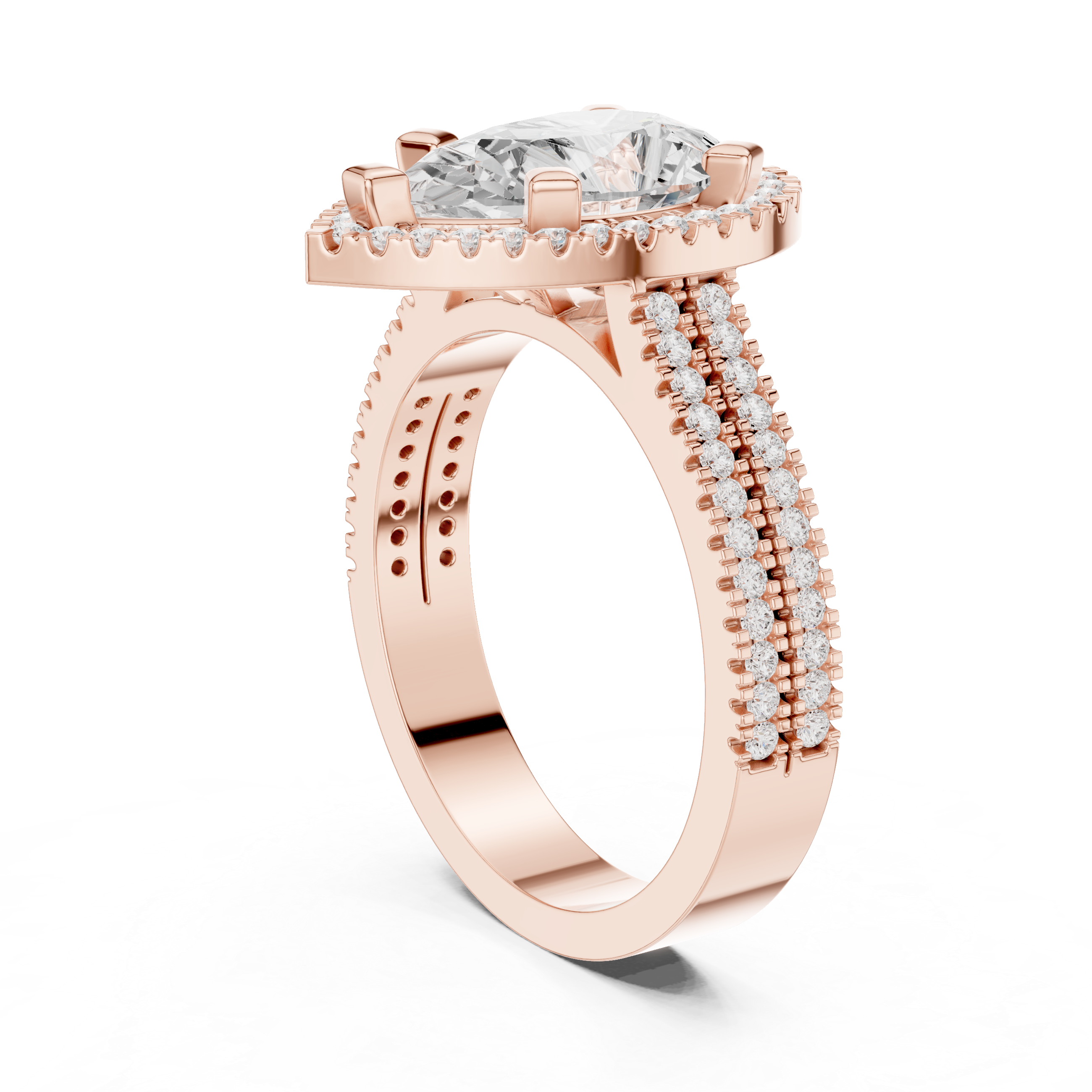 Pear Cut Triple Band Halo Ring