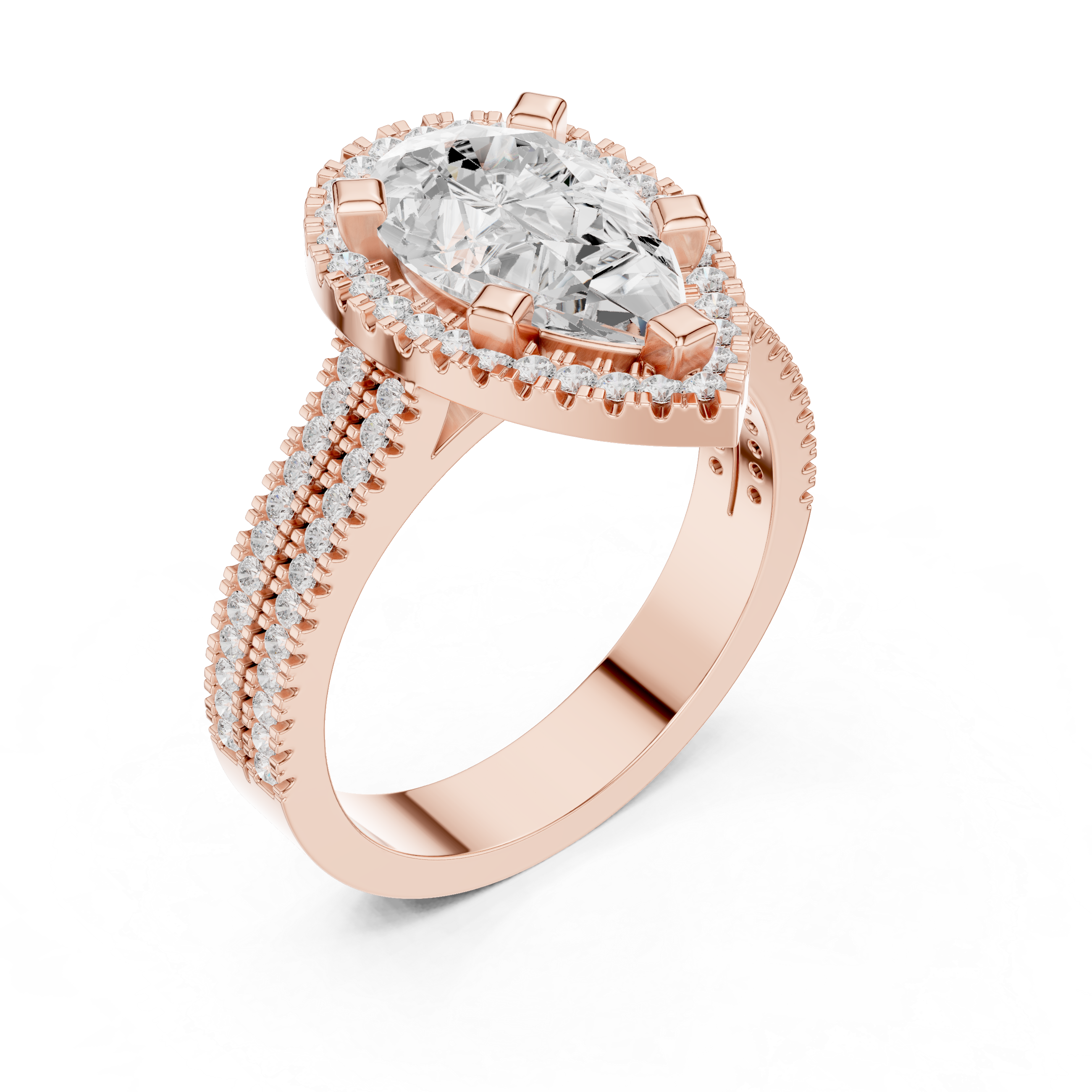 Pear Cut Triple Band Halo Ring