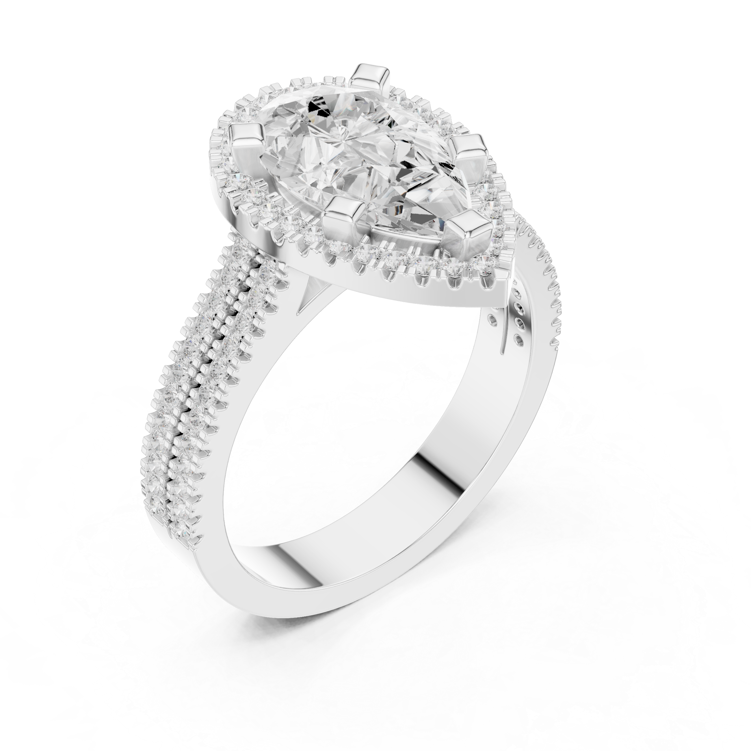 Pear Cut Triple Band Halo Ring
