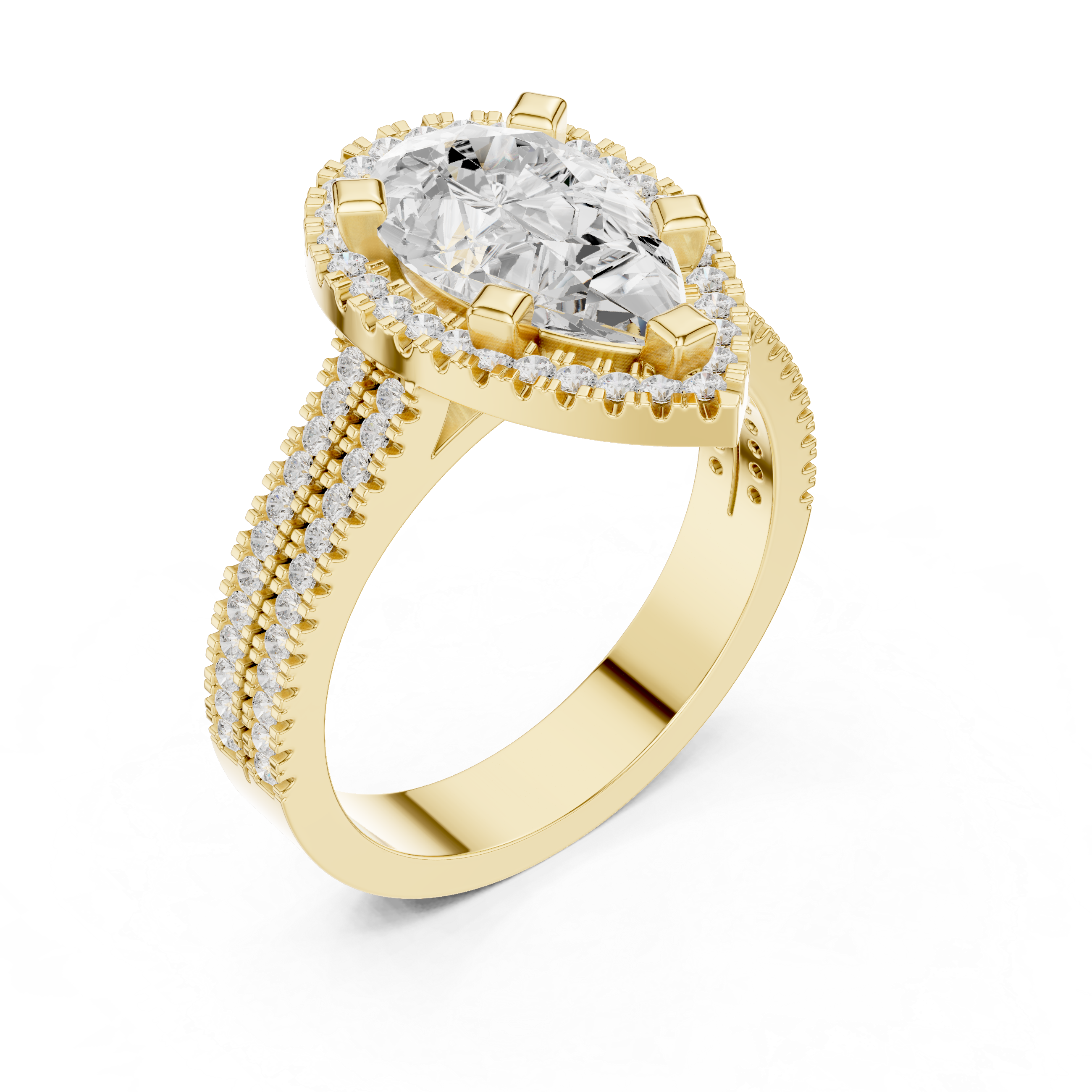 Pear Cut Triple Band Halo Ring