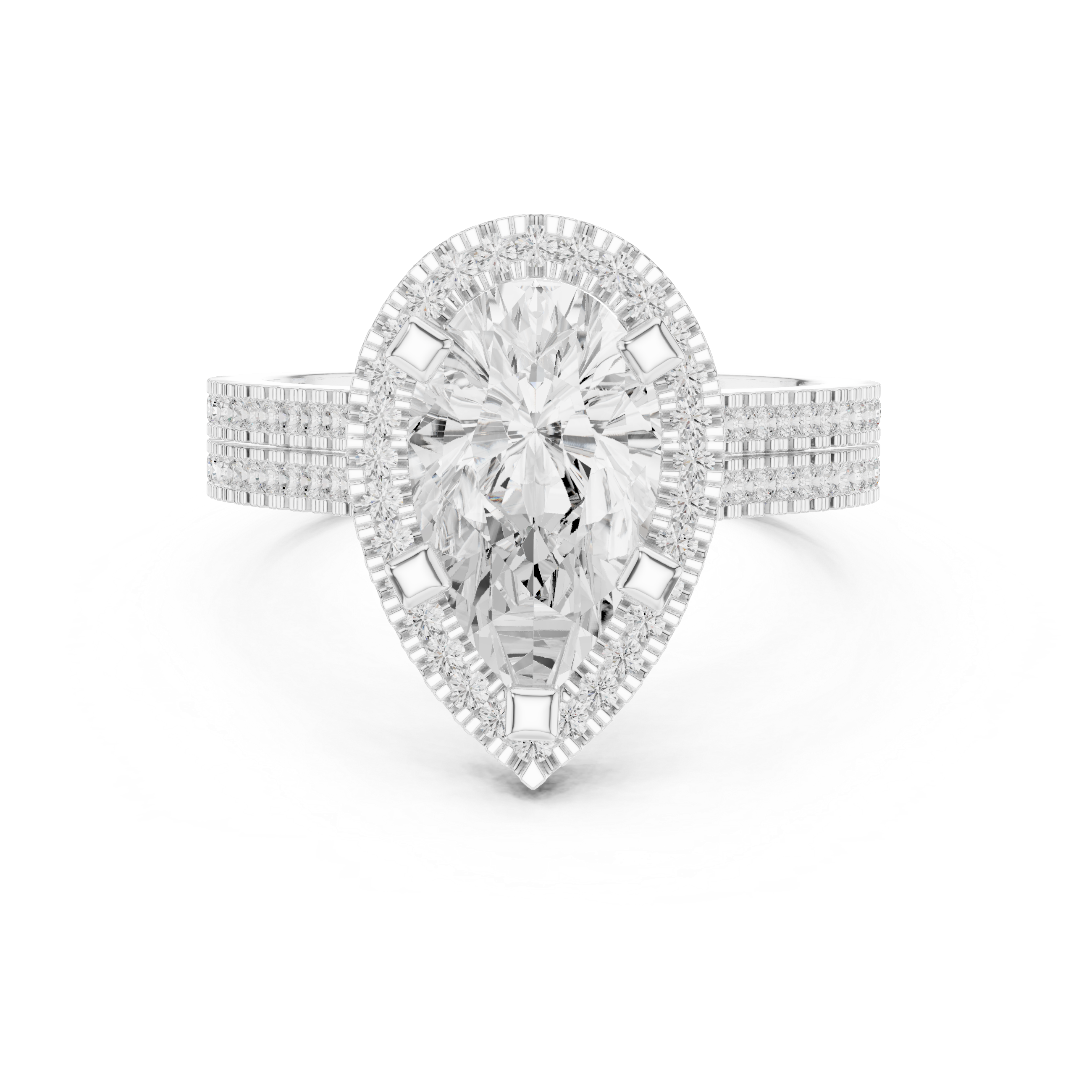 Pear Cut Triple Band Halo Ring