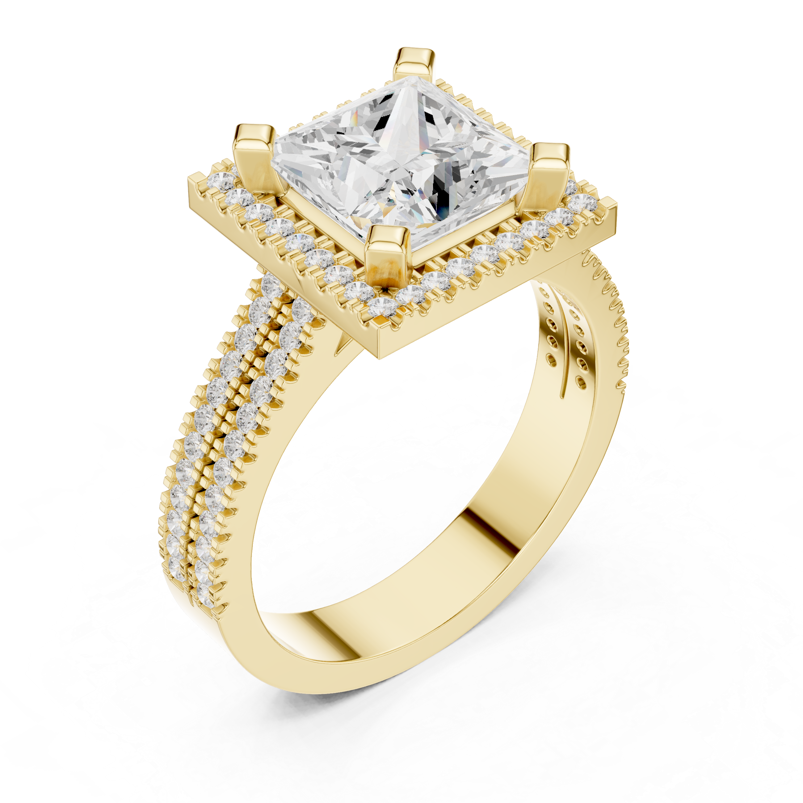 Princess Cut Triple Band Halo Ring