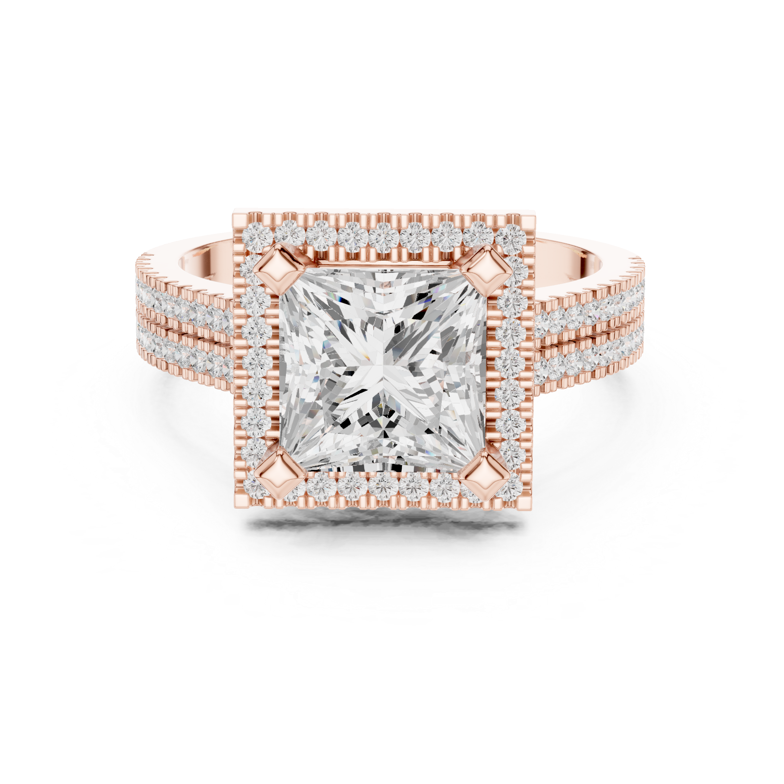 Princess Cut Triple Band Halo Ring