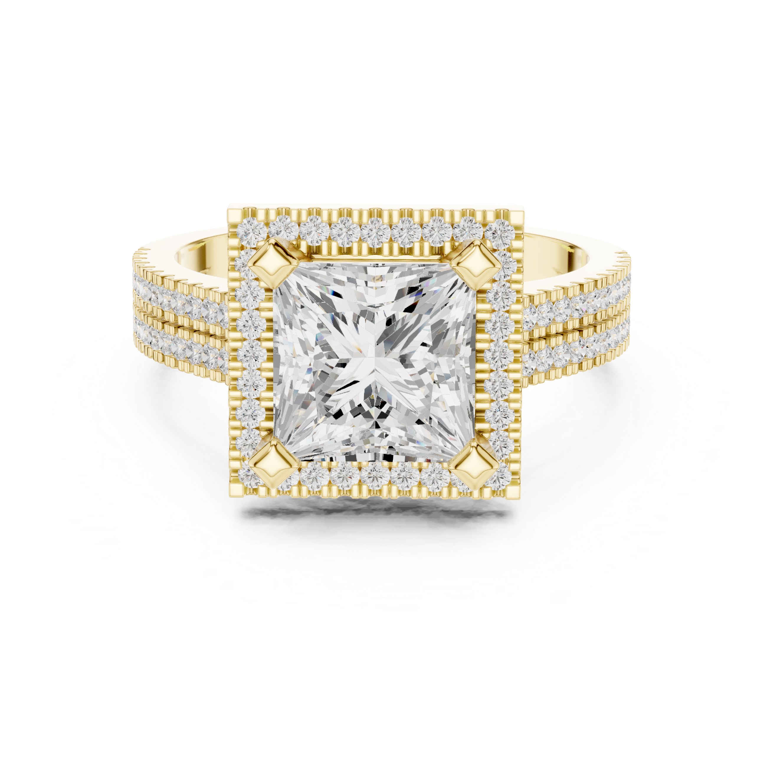 Princess Cut Triple Band Halo Ring
