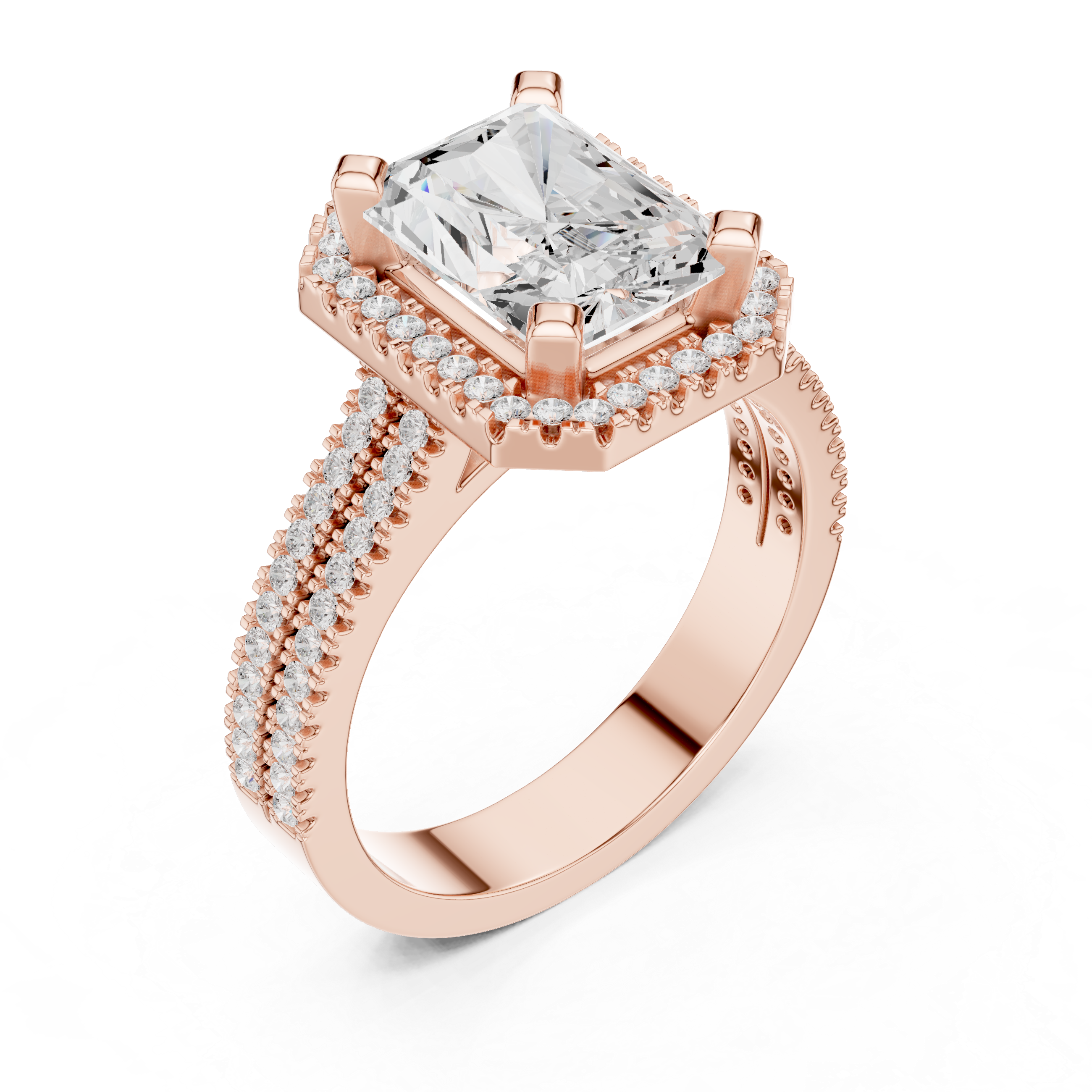 Radiant Cut Triple Band Halo Ring