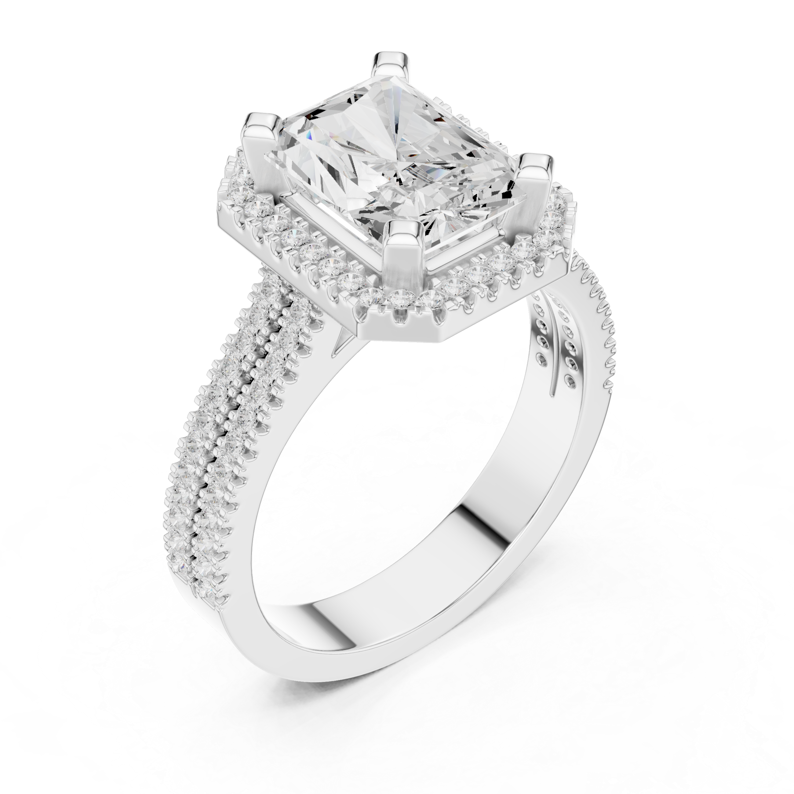 Radiant Cut Triple Band Halo Ring