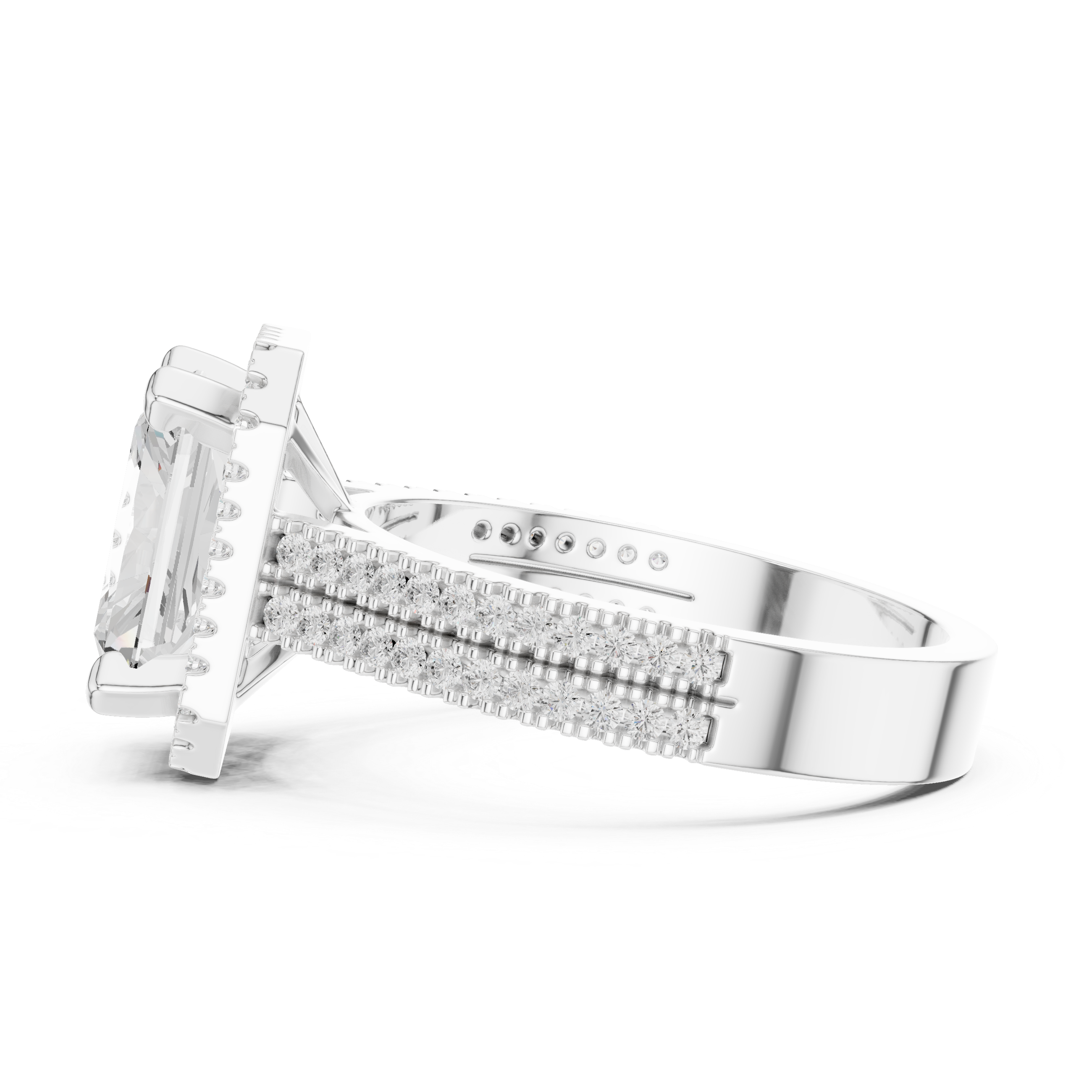 Radiant Cut Triple Band Halo Ring