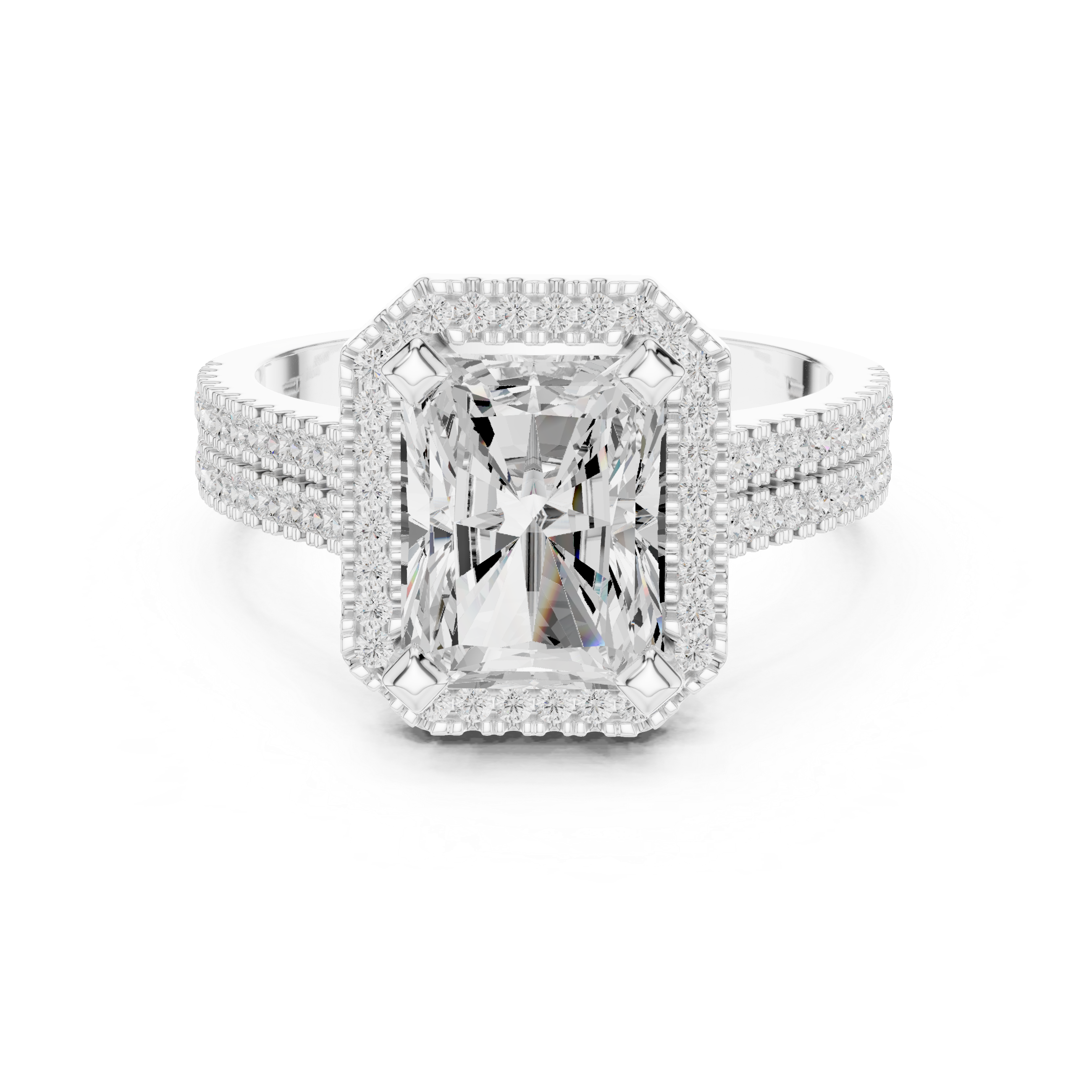 Radiant Cut Triple Band Halo Ring