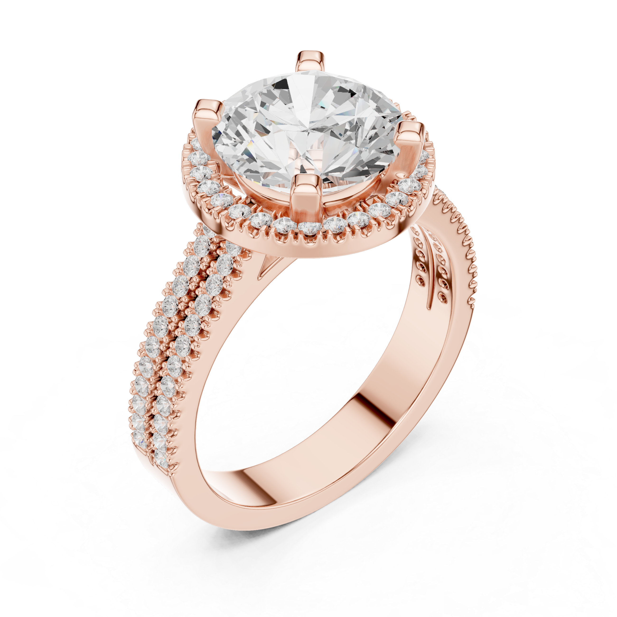 Round Cut Triple Band Halo Ring