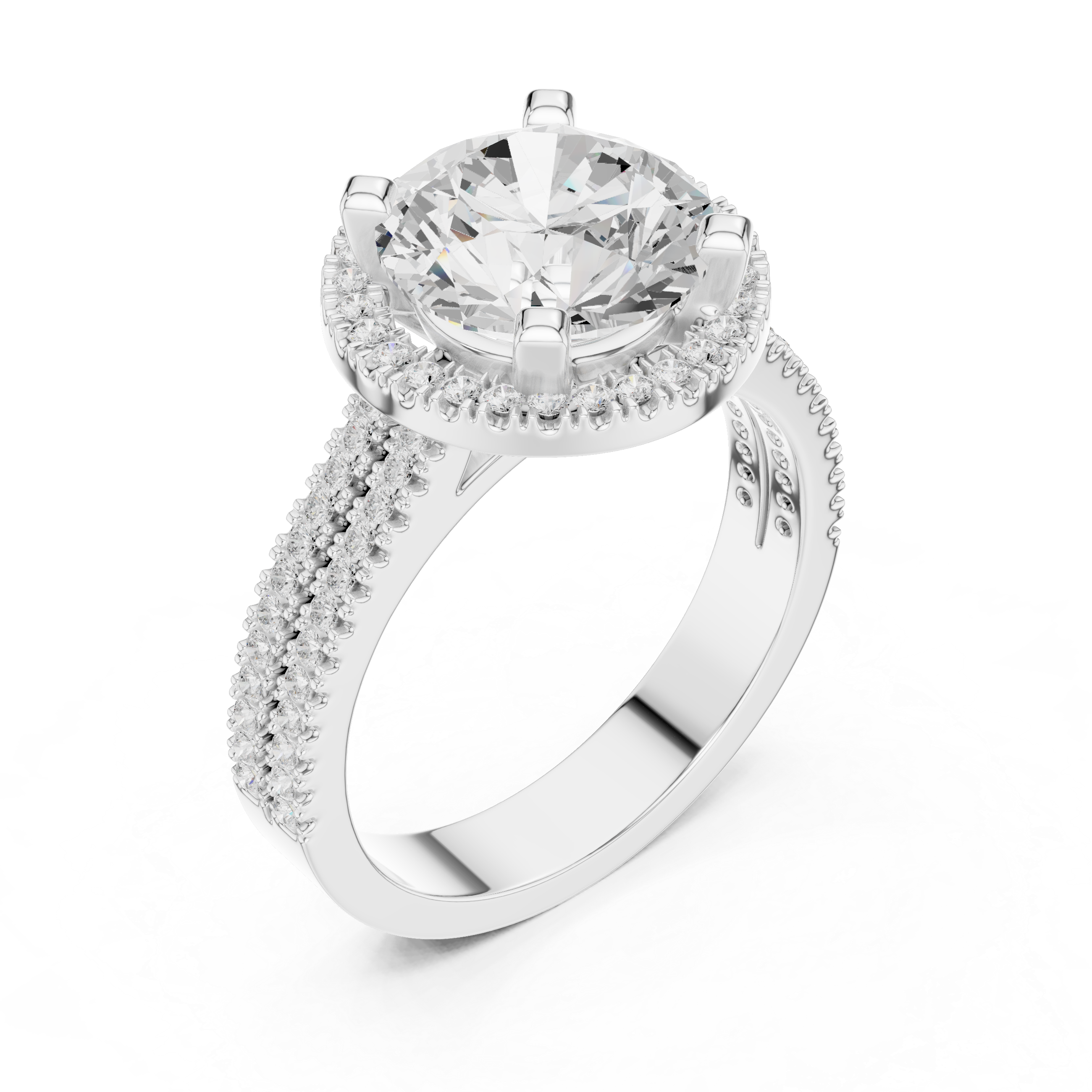 Round Cut Triple Band Halo Ring
