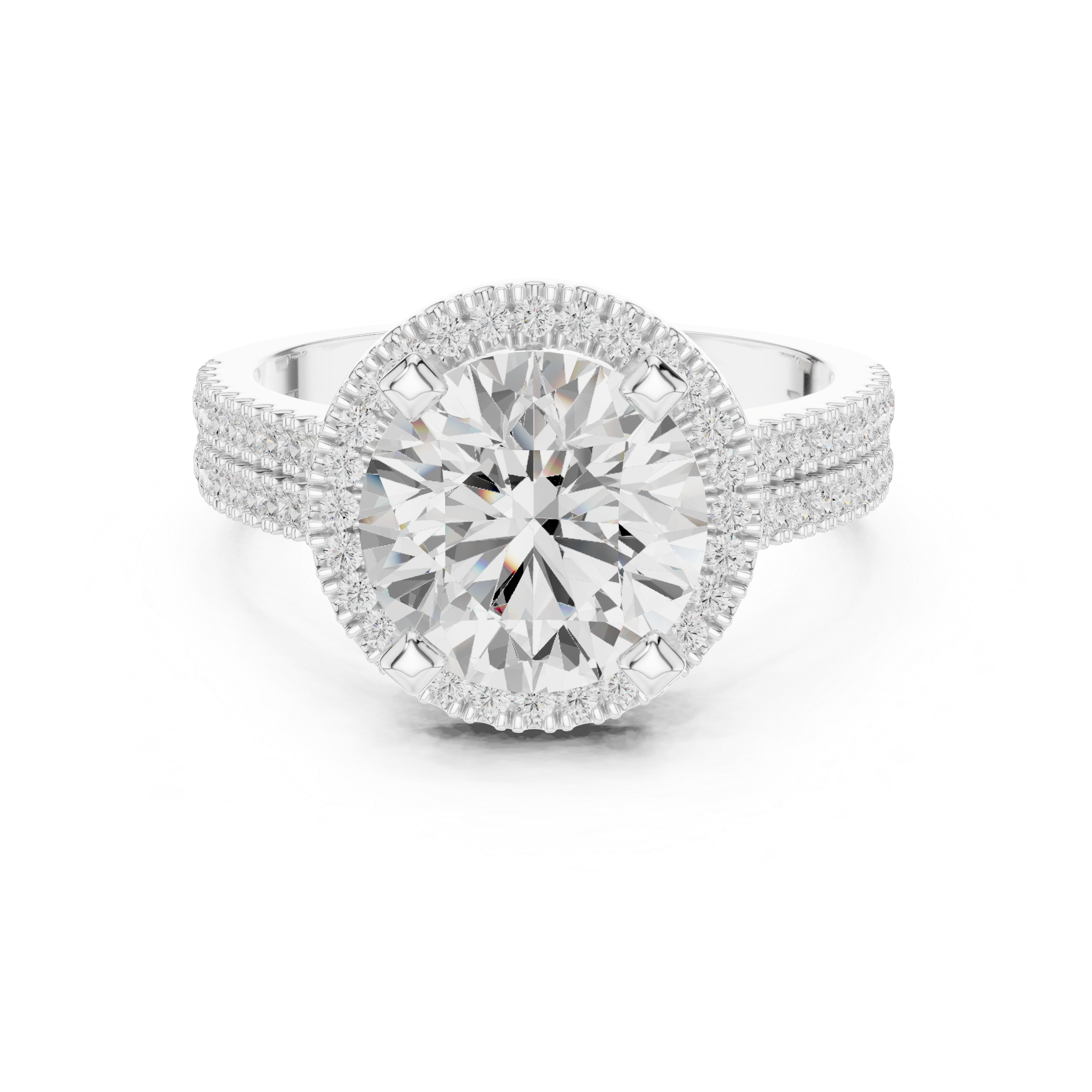 Round Cut Triple Band Halo Ring